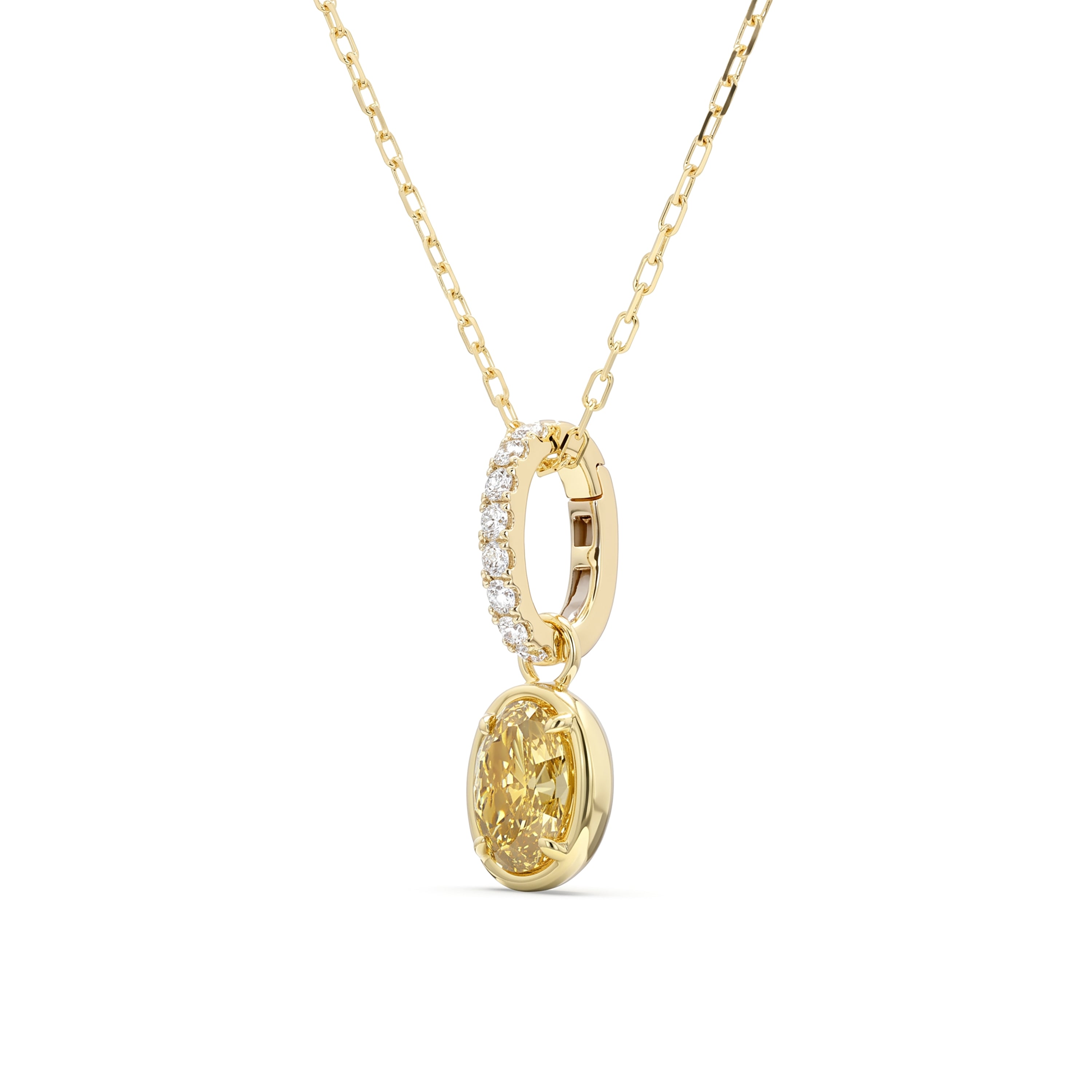 Natural Yellow Oval Diamond Bezel Pendant | GIA Certified