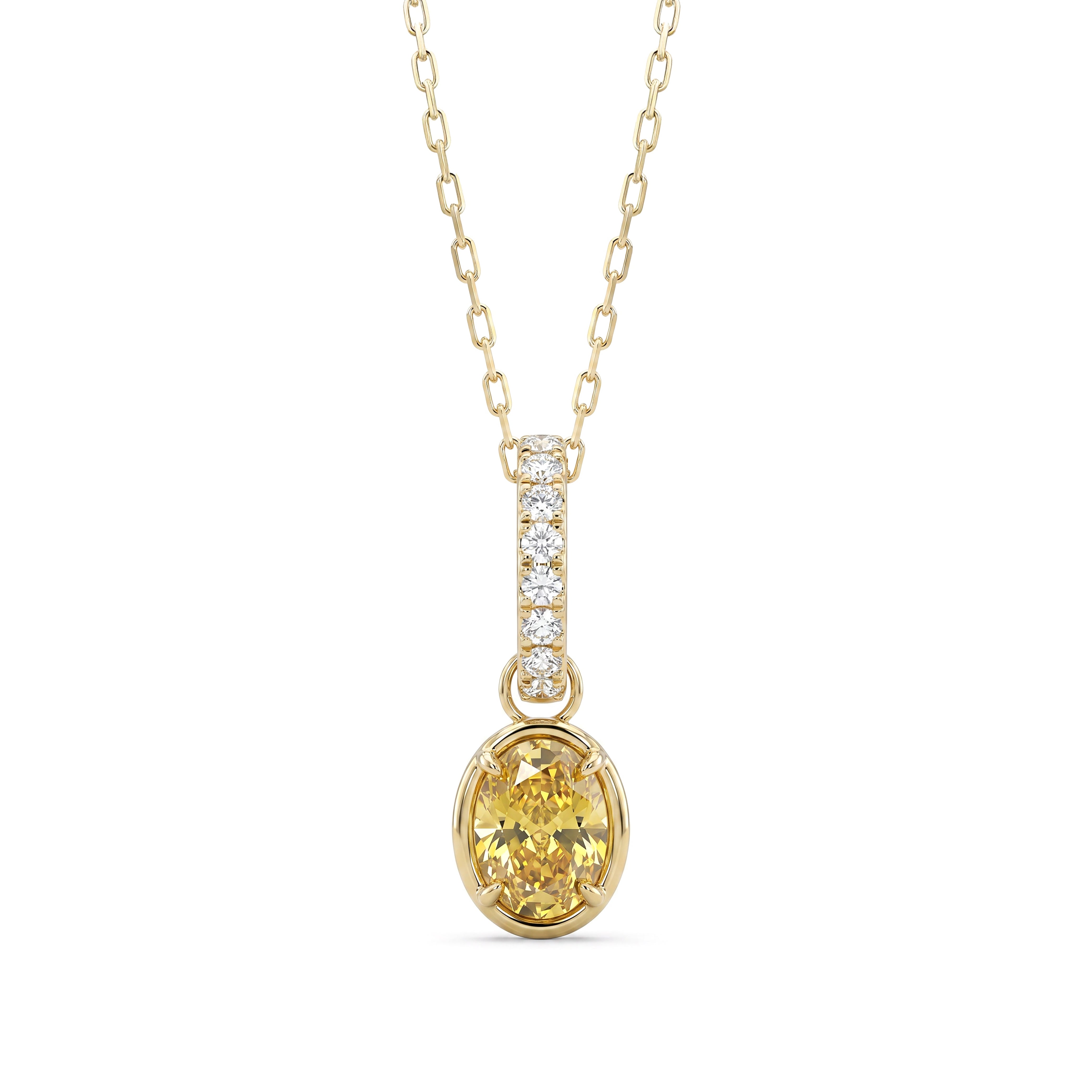 Natural Yellow Oval Diamond Bezel Pendant | GIA Certified