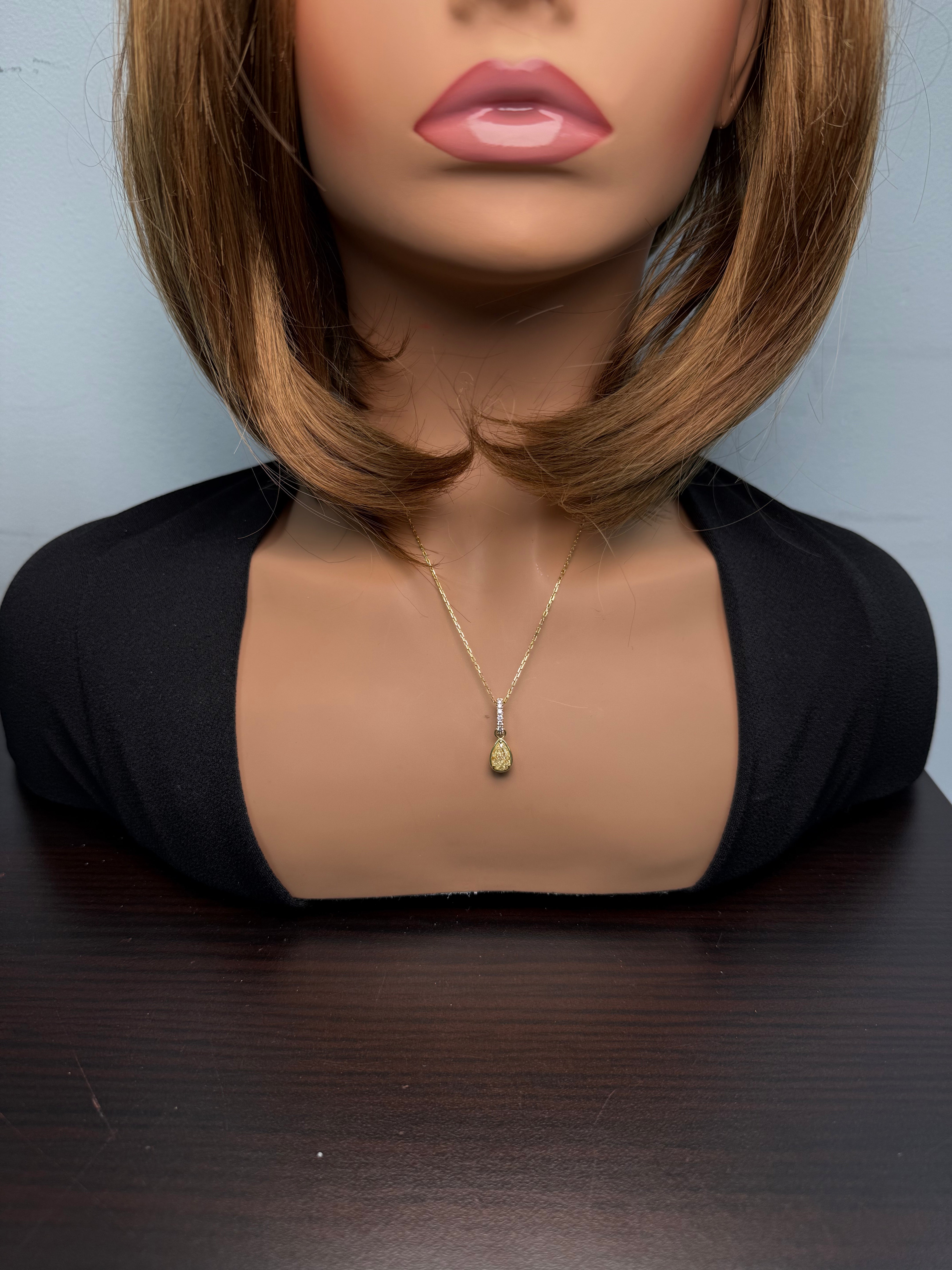 Natural Yellow Pear Diamond Pendant Gia Certified