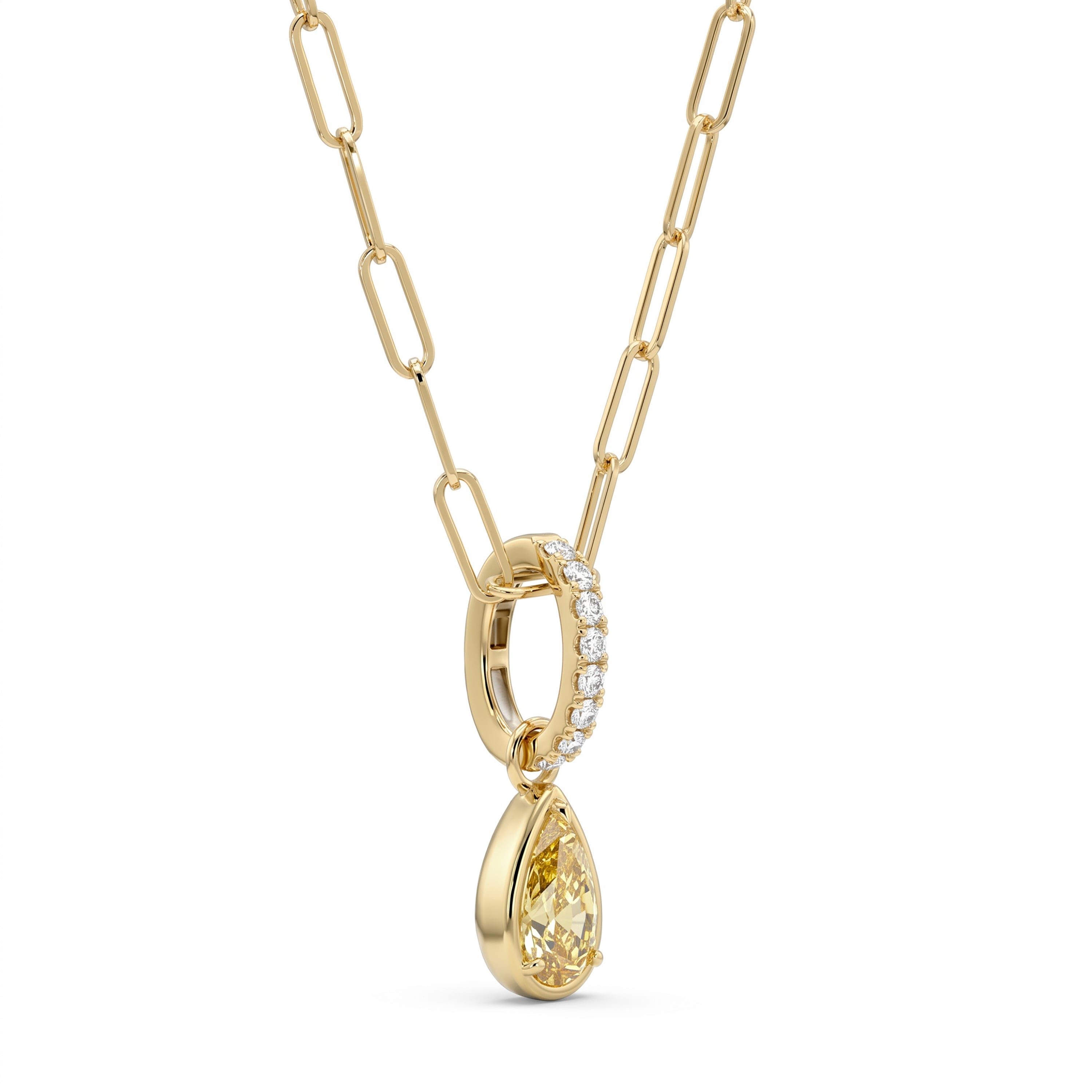 Natural Yellow Pear Diamond Bezel Drop Pendant | GIA Certified