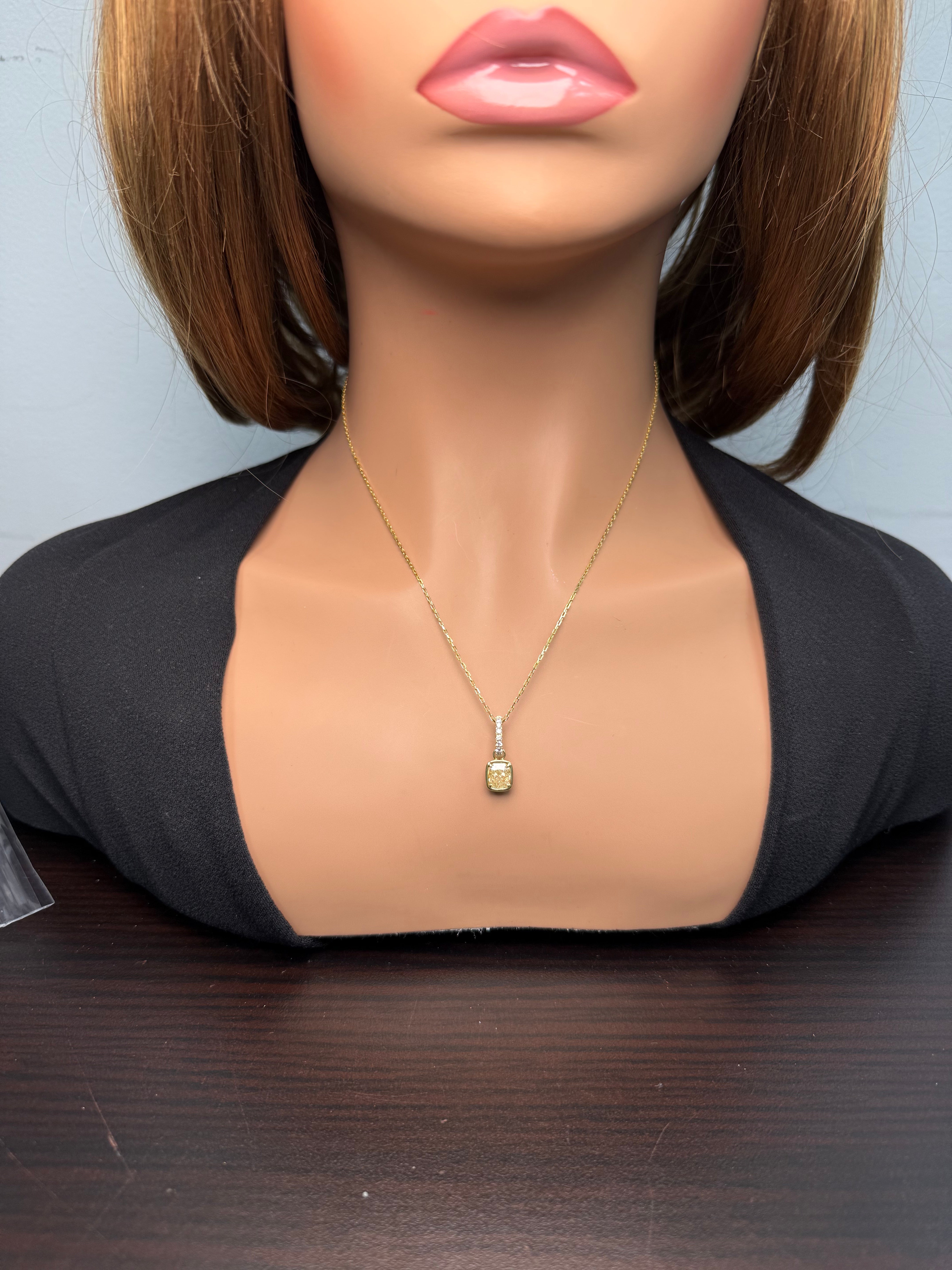 Natural Yellow Cushion Diamond Pendant Gia Certified