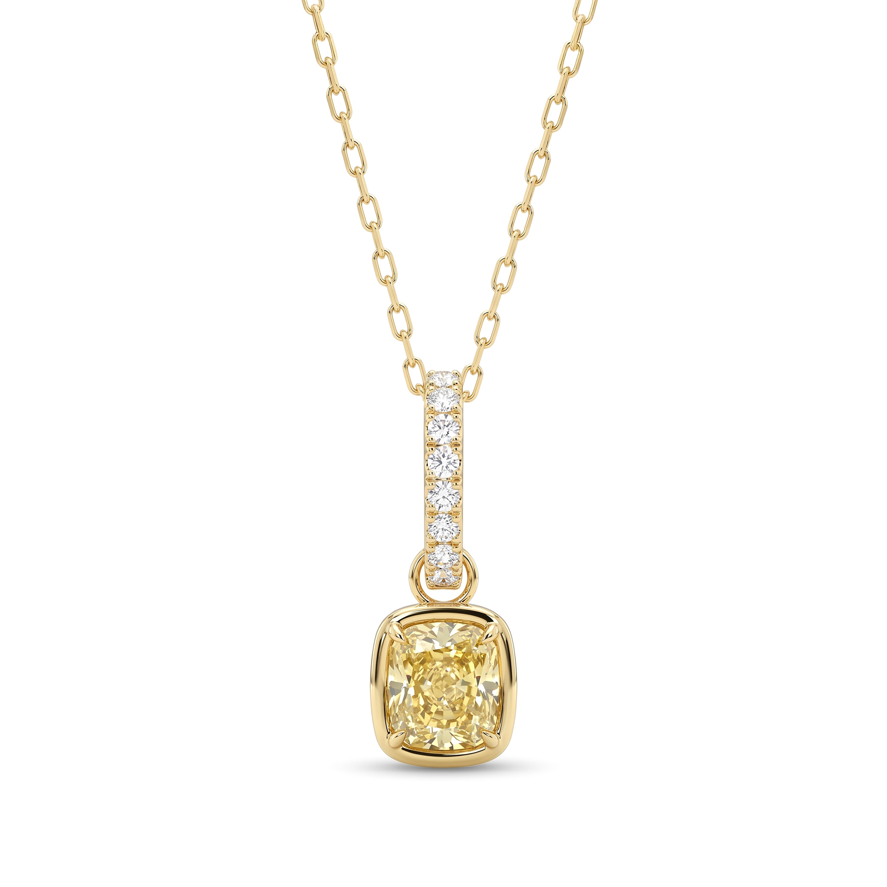 Natural Yellow Cushion Diamond Bezel Pendant | GIA Certified
