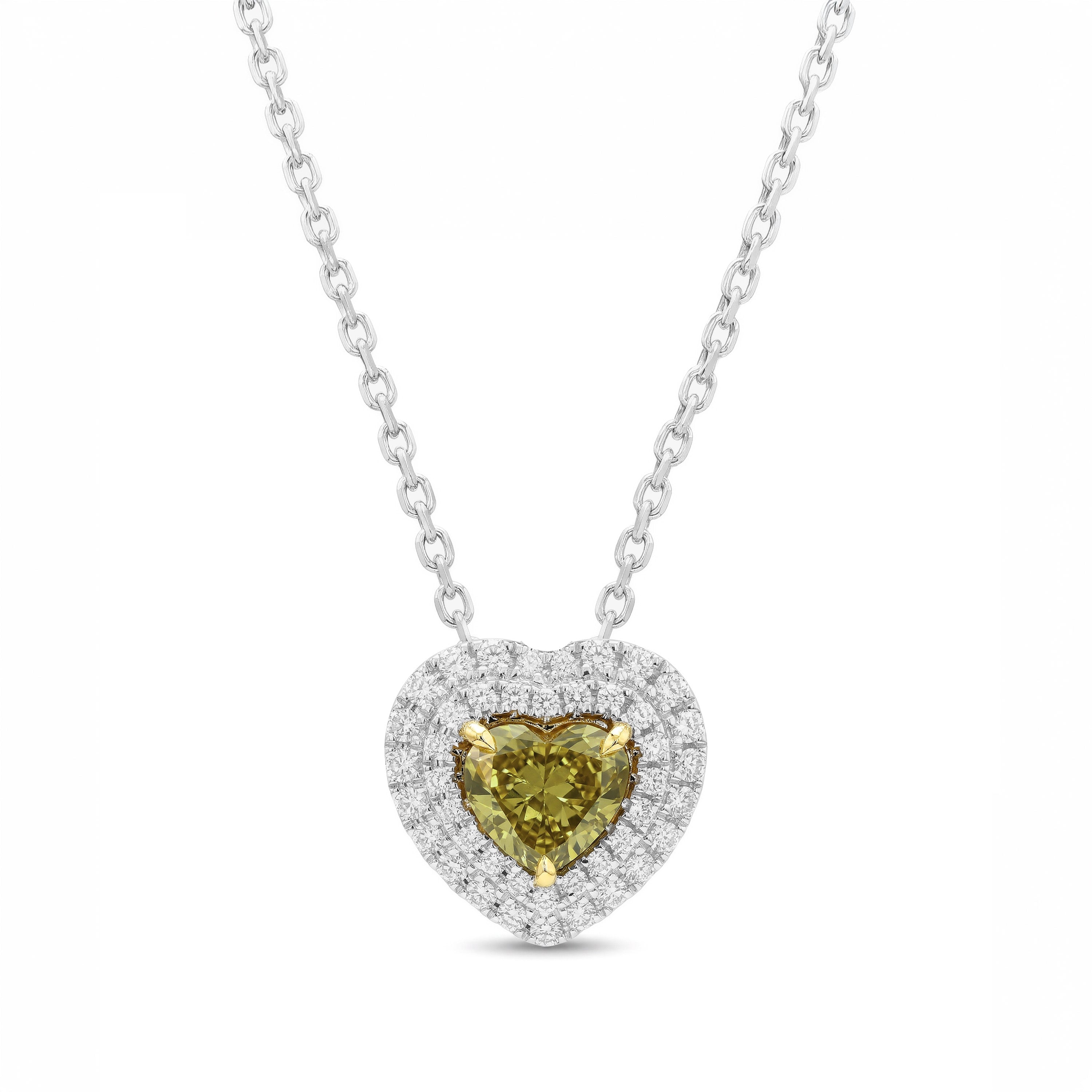 Natural Green Heart Diamond Halo Pendant | GIA Certified