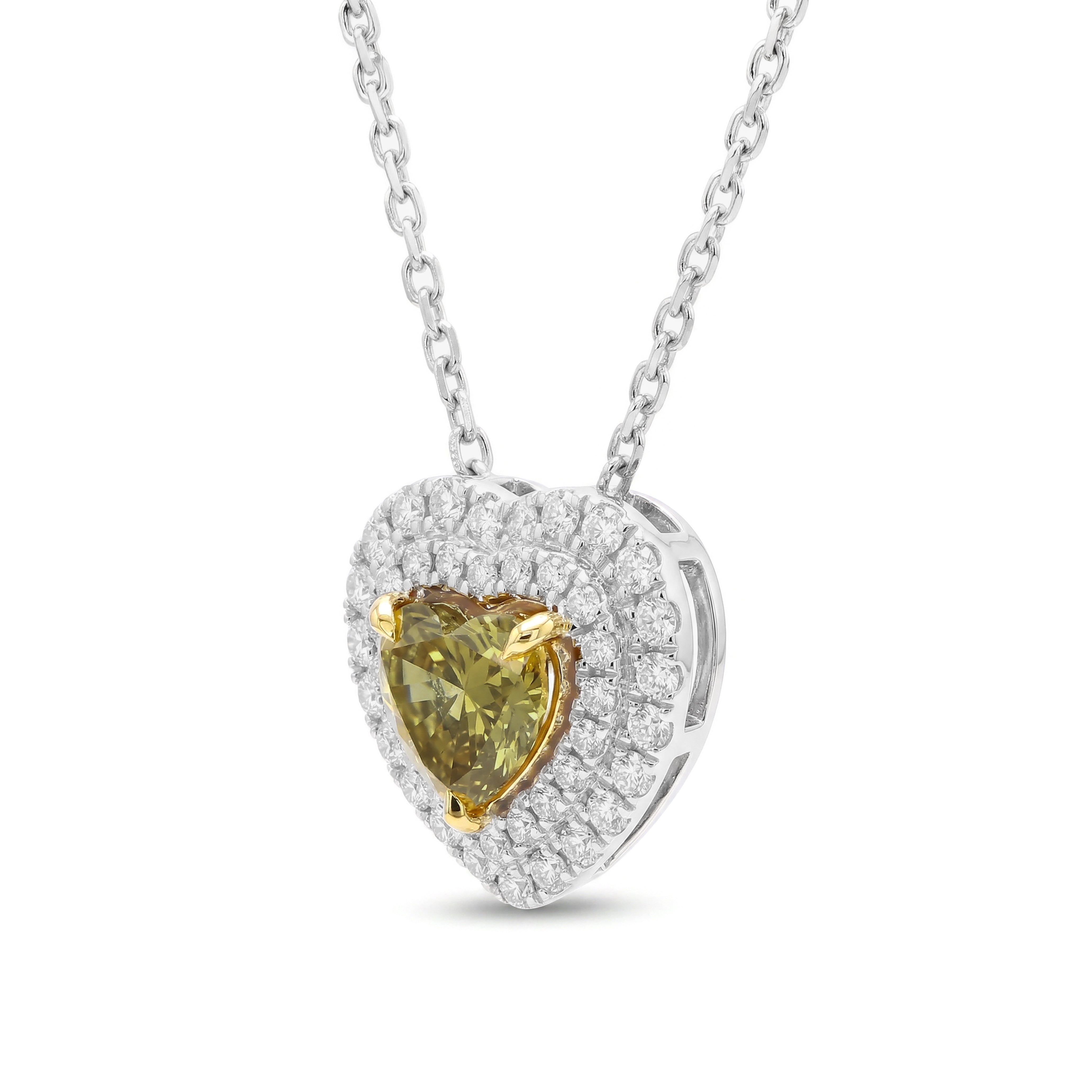 Natural Green Heart Diamond Halo Pendant | GIA Certified
