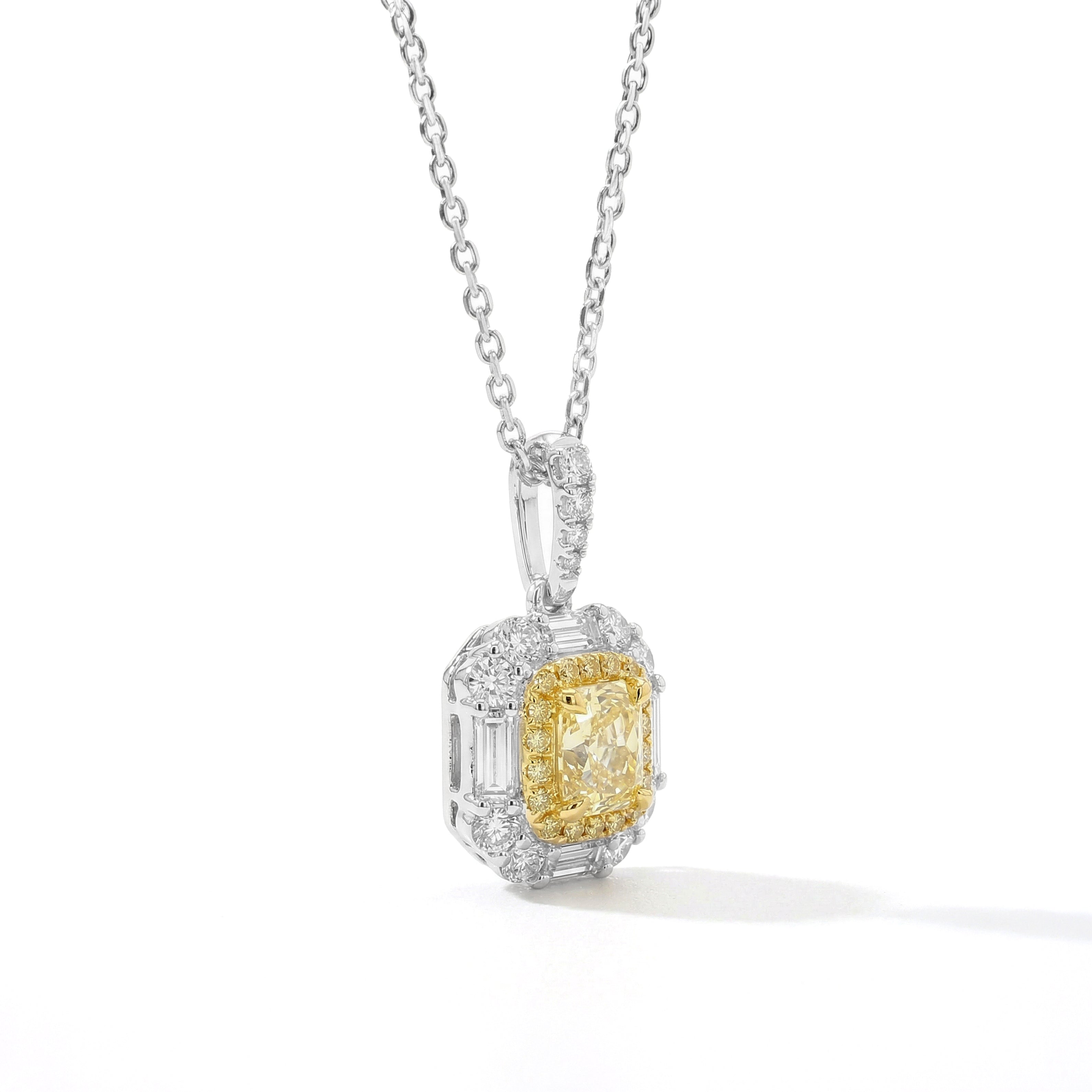Natural Yellow Cushion Diamond Halo Pendant | GIA Certified