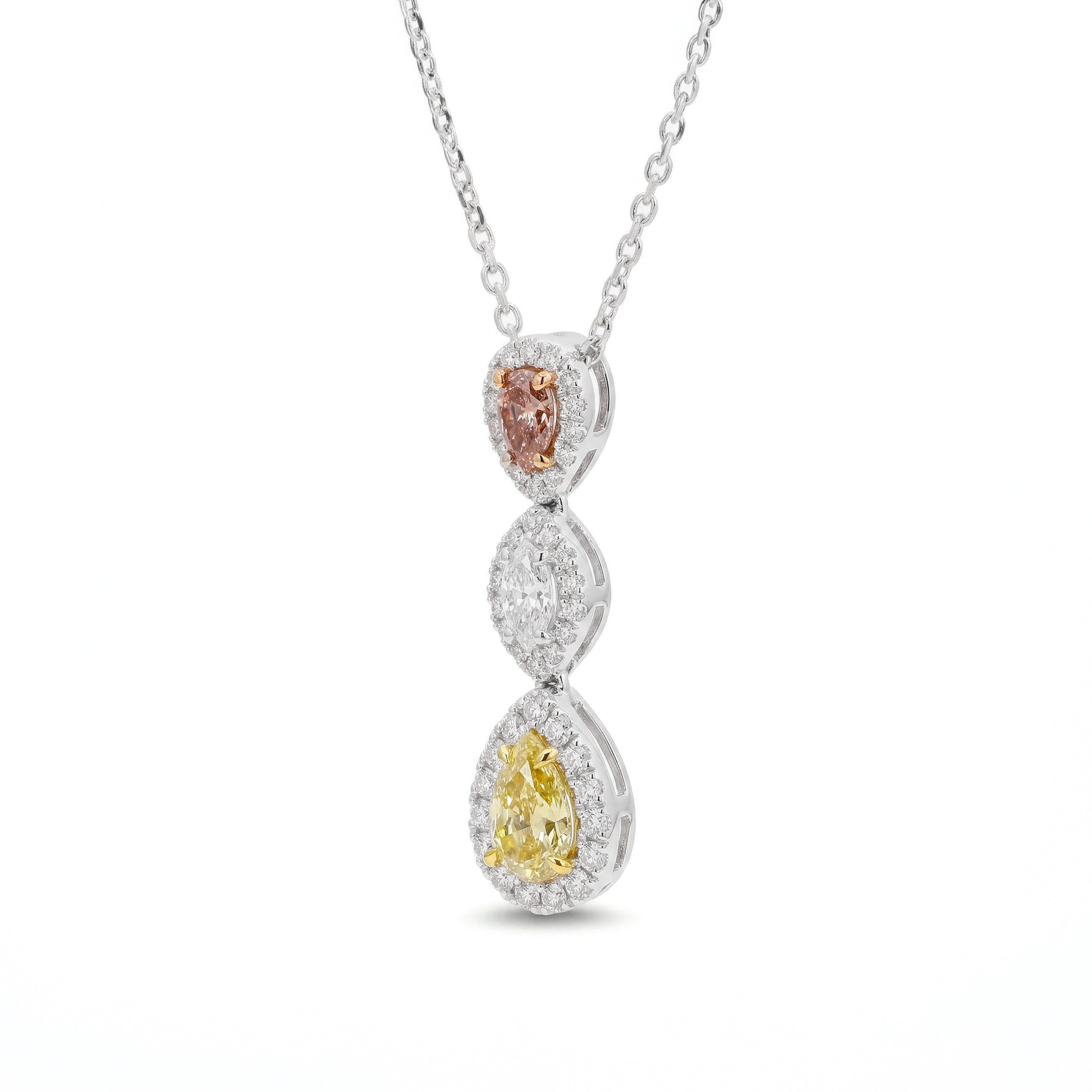 Natural Yellow Pear Diamond Halo Drop Pendant | GIA Certified