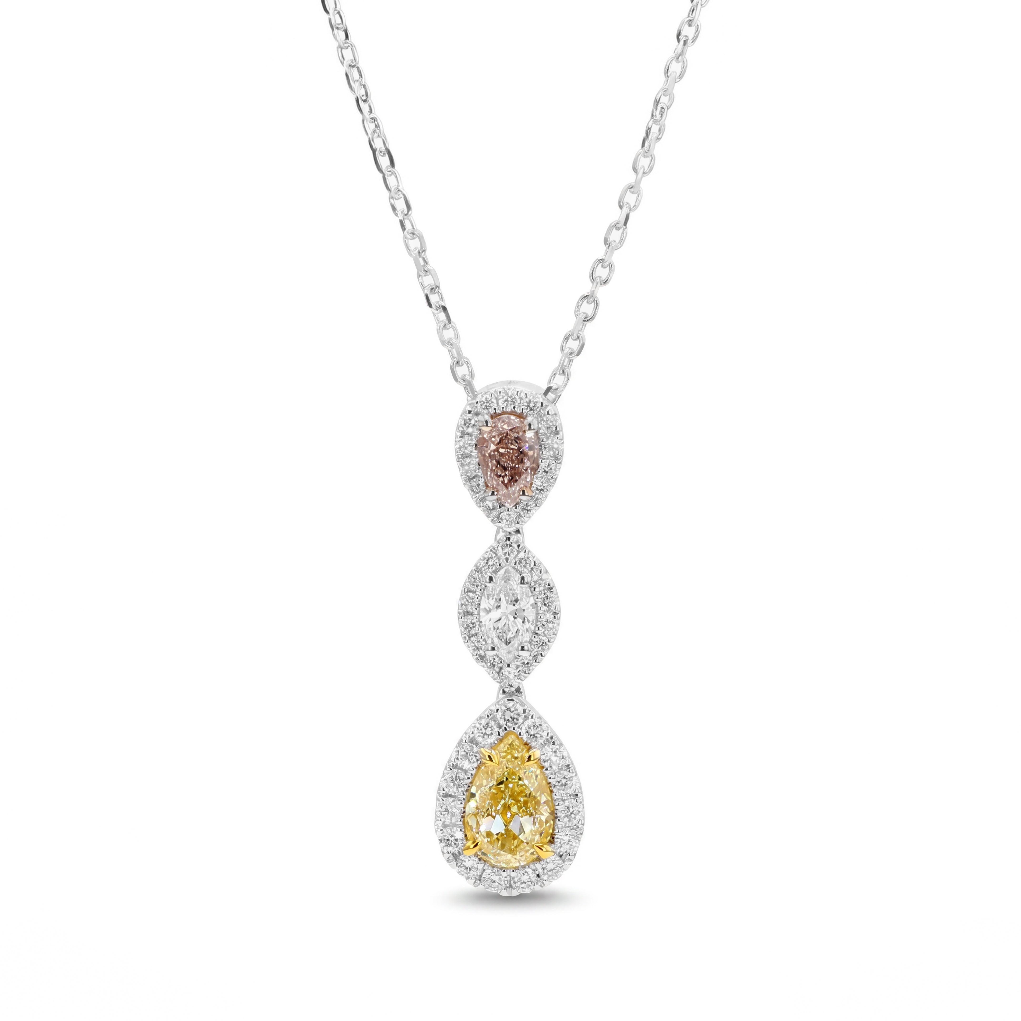 Natural Yellow Pear Diamond Halo Drop Pendant | GIA Certified