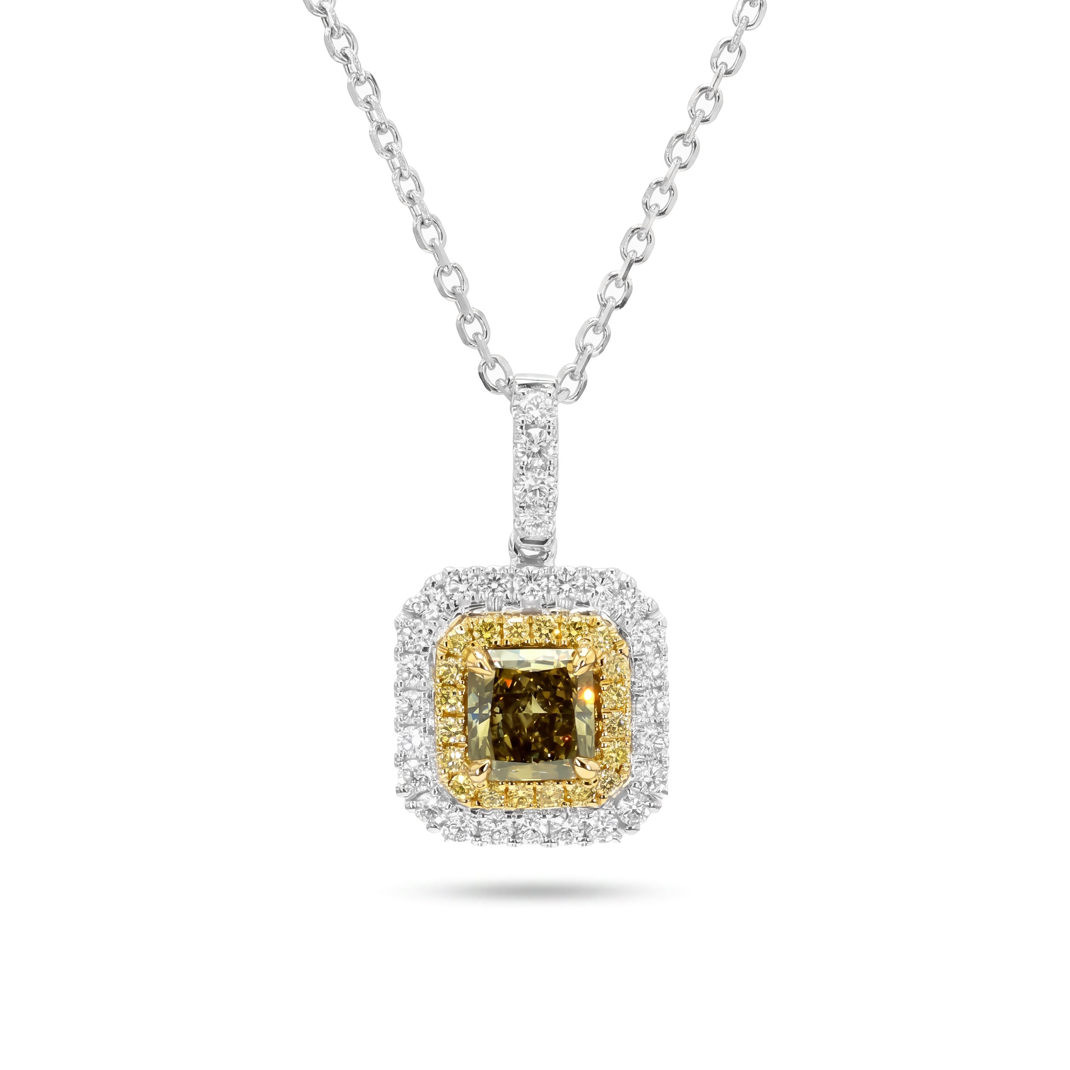 Natural Green Radiant Diamond Halo Pendant | GIA Certified