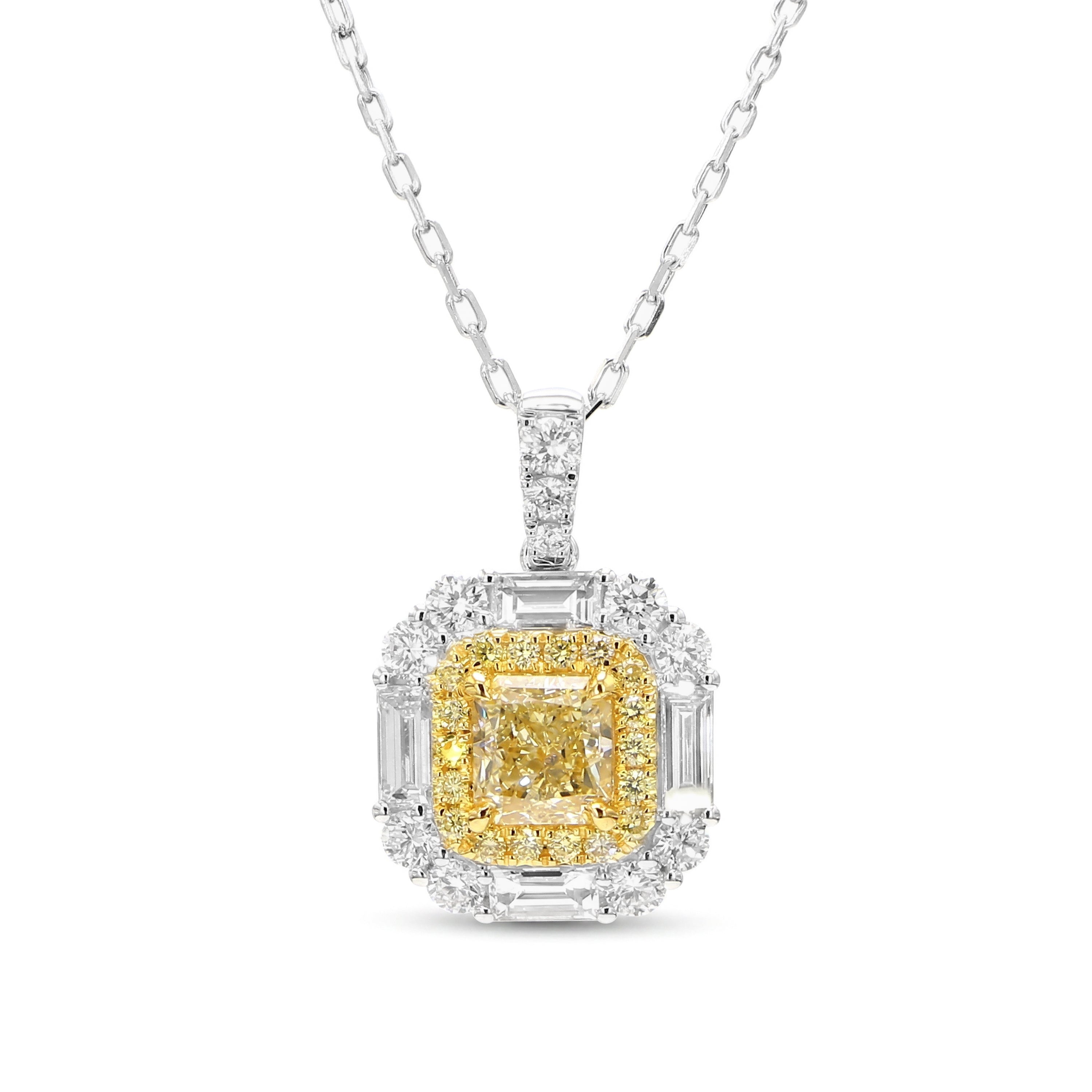 Natural Yellow Radiant Diamond Halo Pendant | GIA Certified