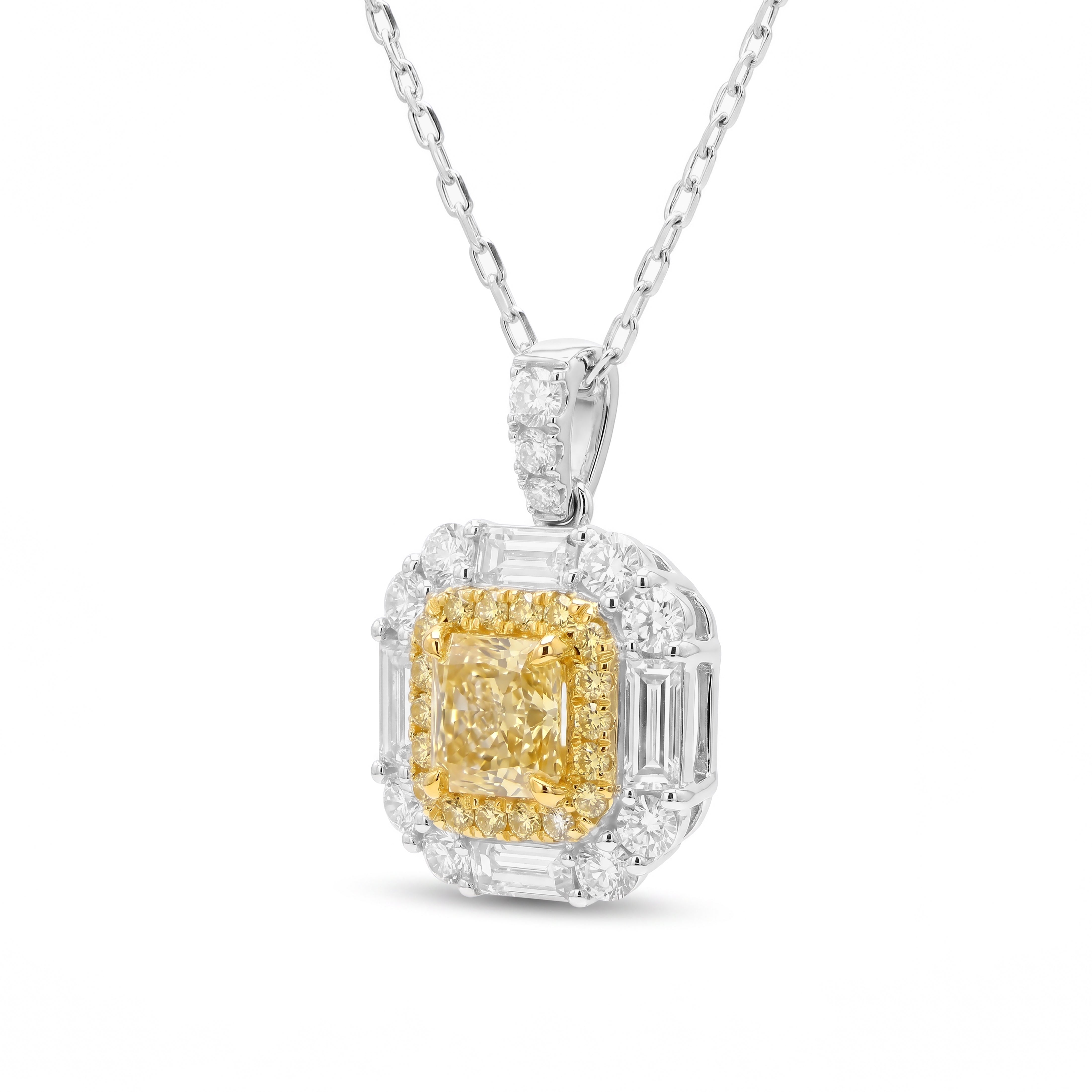 Natural Yellow Radiant Diamond Halo Pendant | GIA Certified
