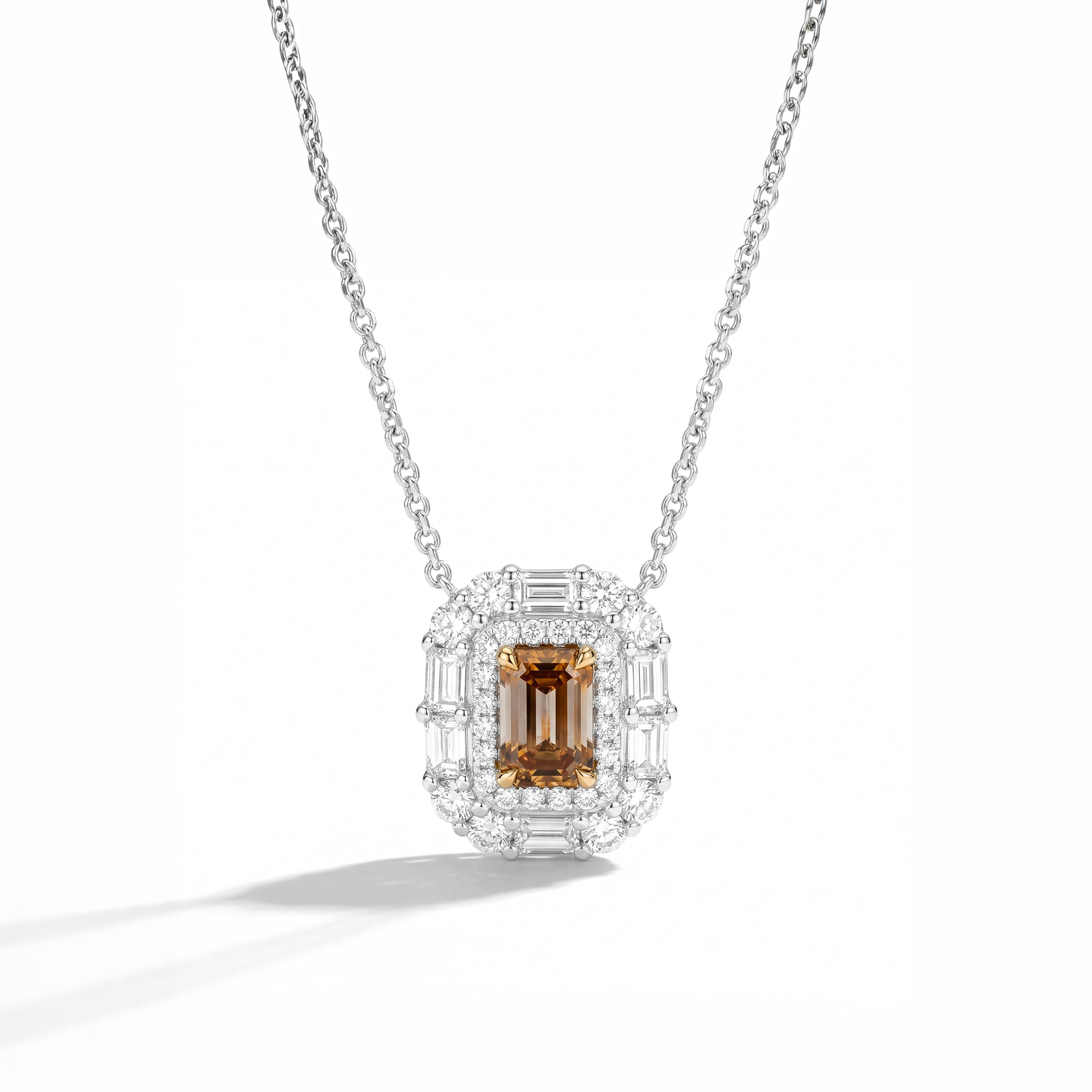 Natural Orange Emerald Diamond Halo Pendant | GIA Certified