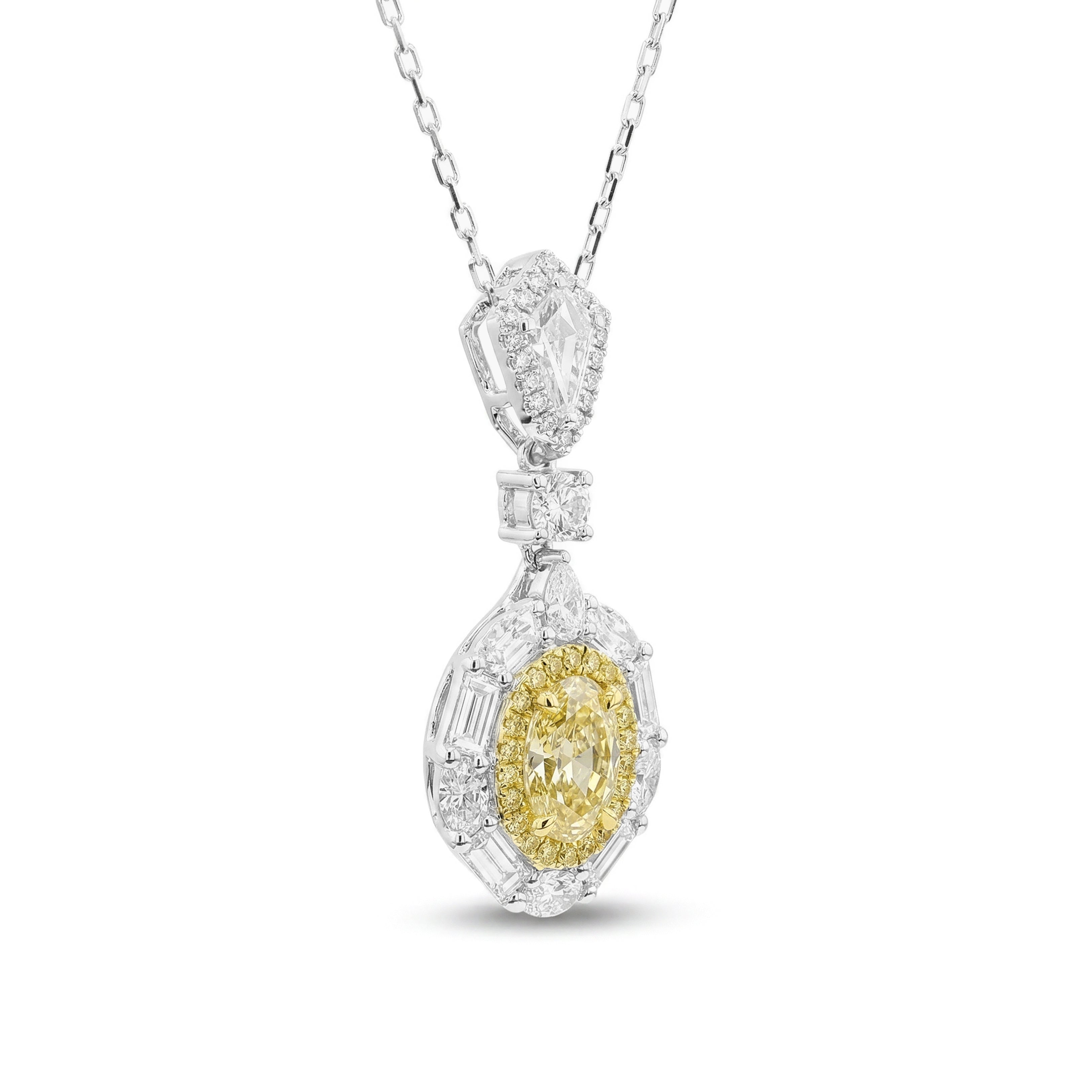 Natural Yellow Oval & Kite Diamond Halo Pendant | GIA Certified
