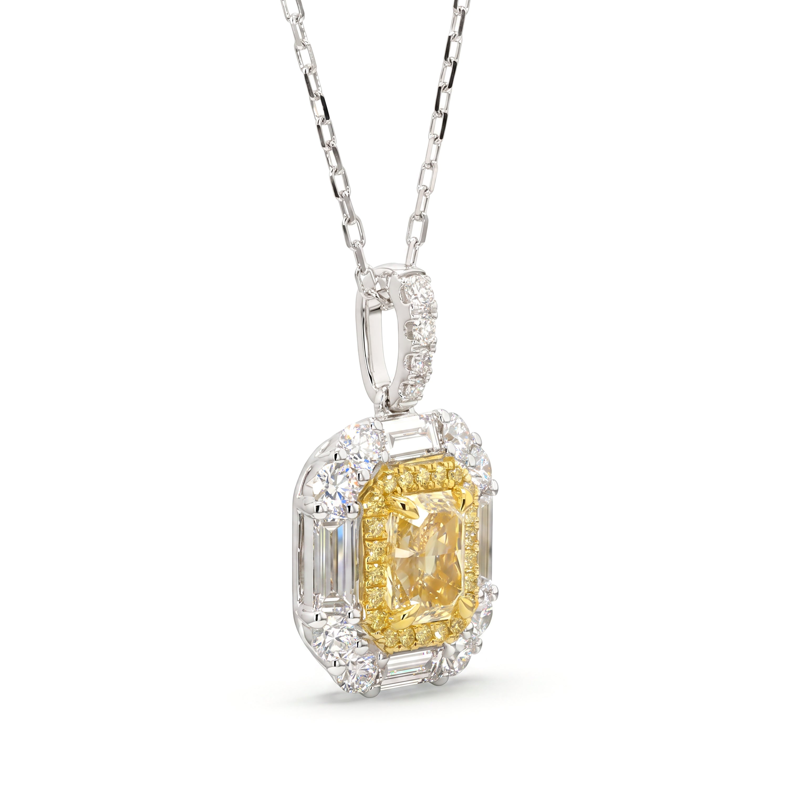 Natural Yellow Radiant Diamond Halo Pendant | GIA Certified