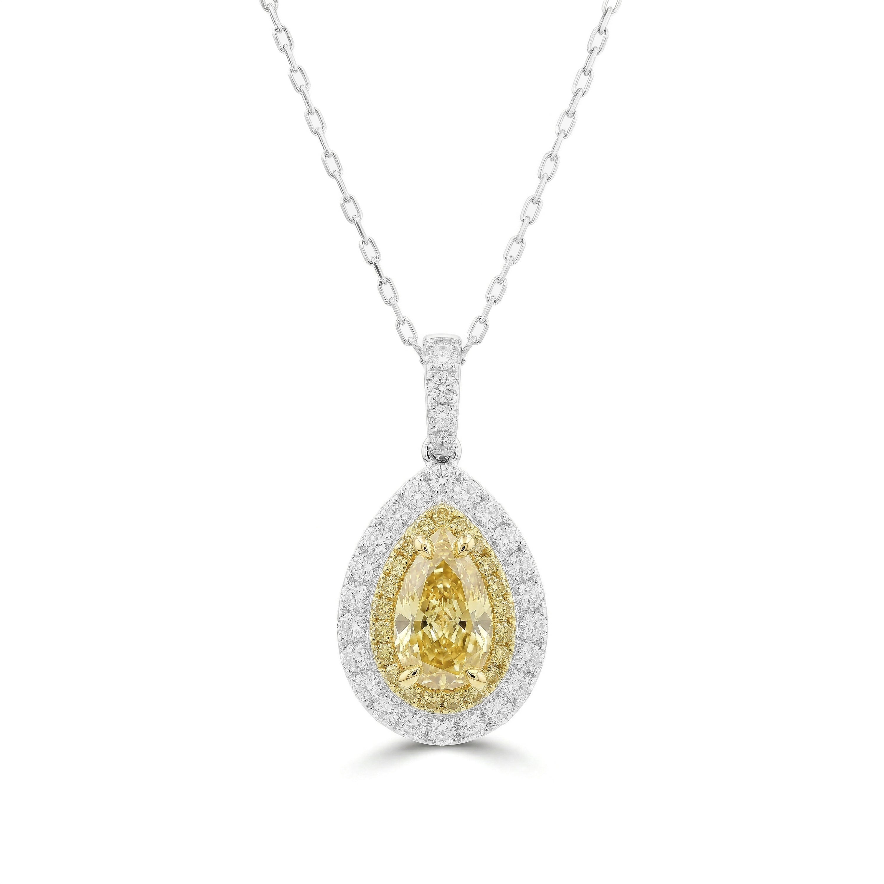 Natural Yellow Pear Diamond Halo Pendant | GIA Certified