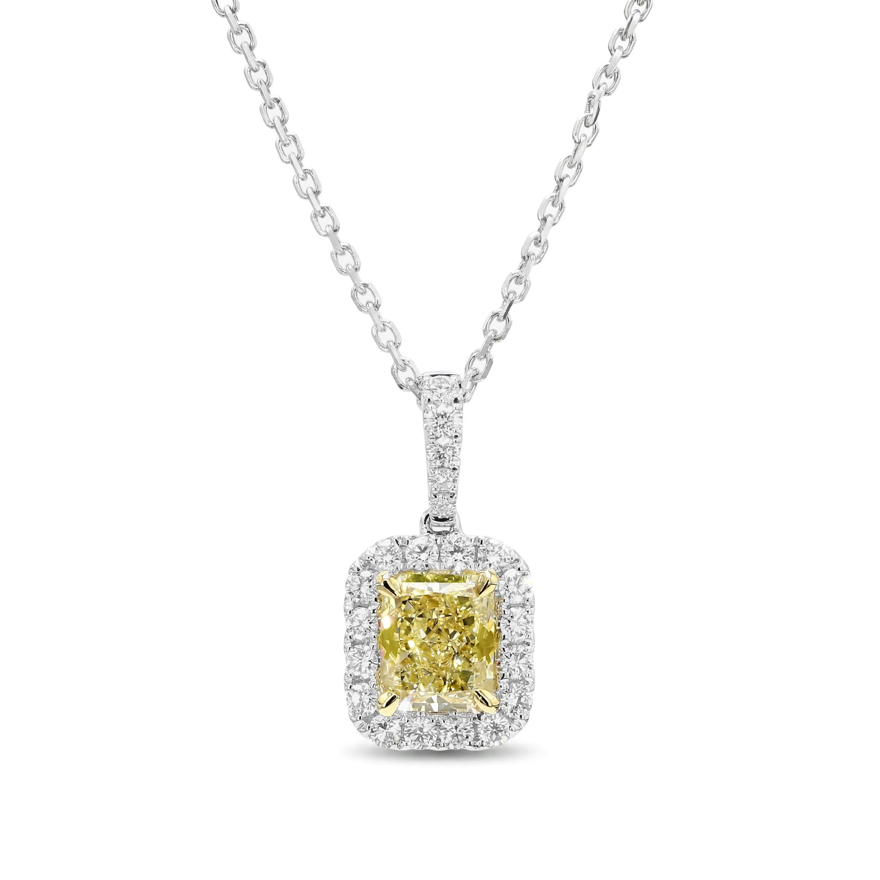 Natural Yellow Radiant Diamond Halo Pendant | GIA Certified