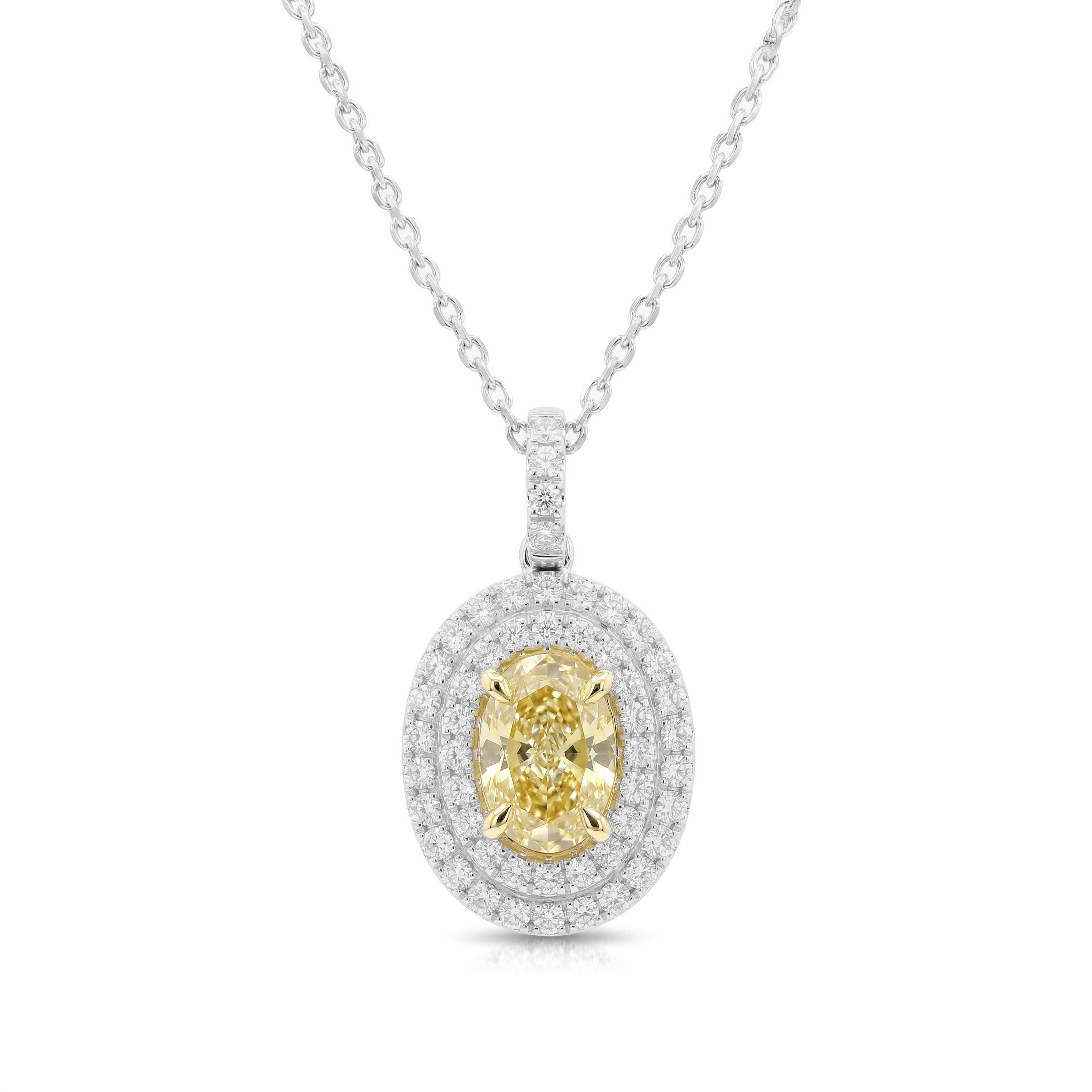 Natural Yellow Oval Diamond Halo Pendant | GIA Certified