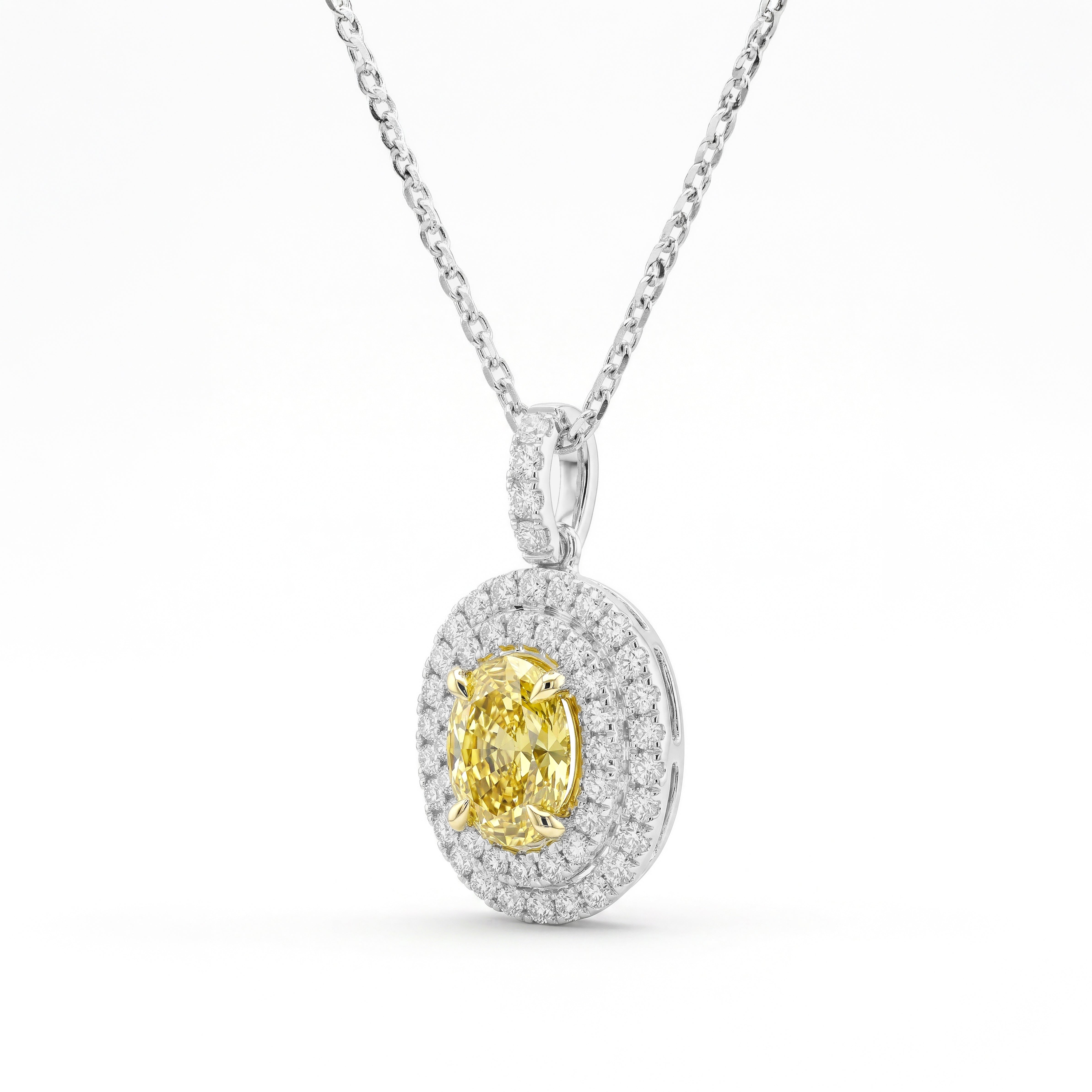 Natural Yellow Oval Diamond Halo Pendant | GIA Certified