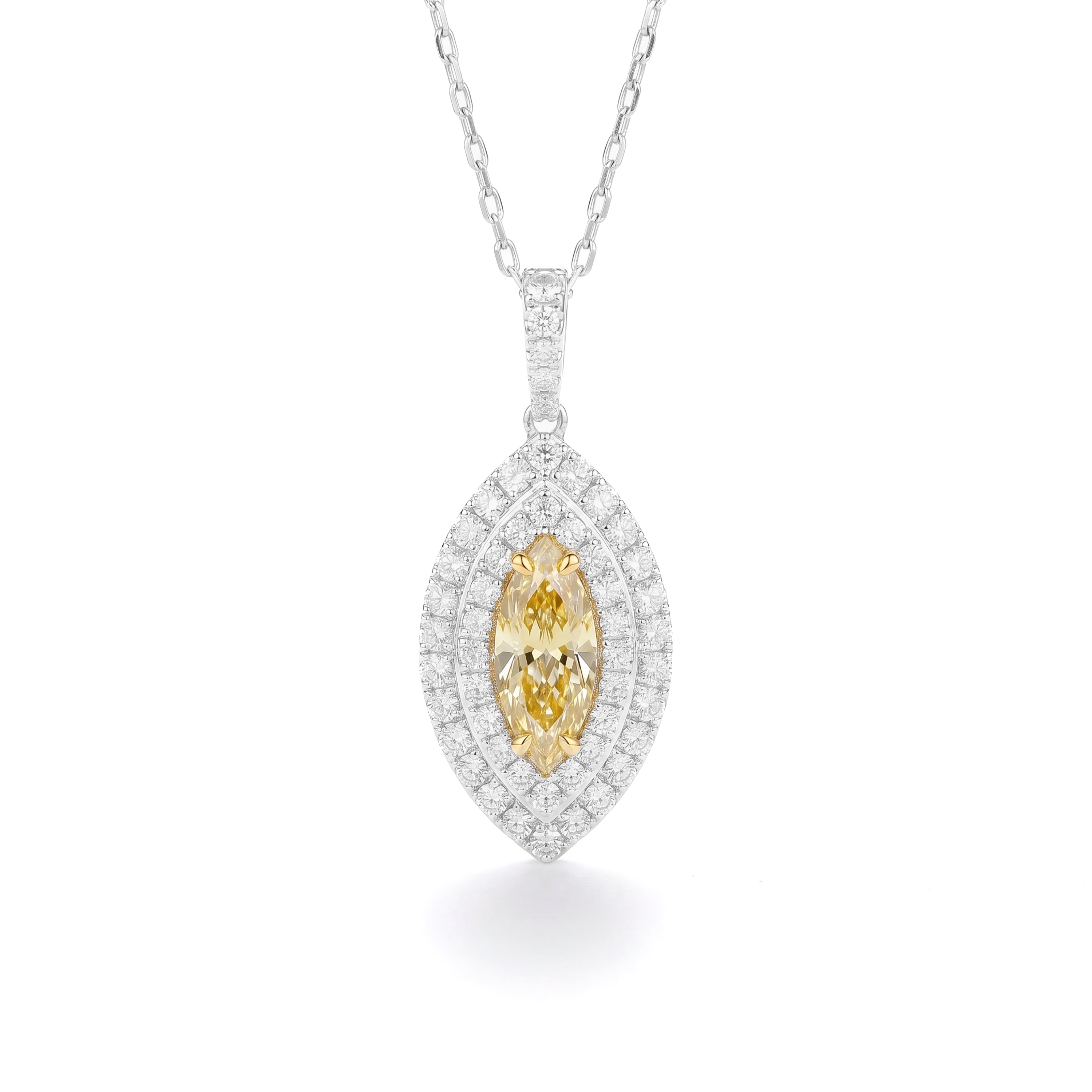 Natural Yellow Marquise Diamond Halo Pendant | GIA Certified