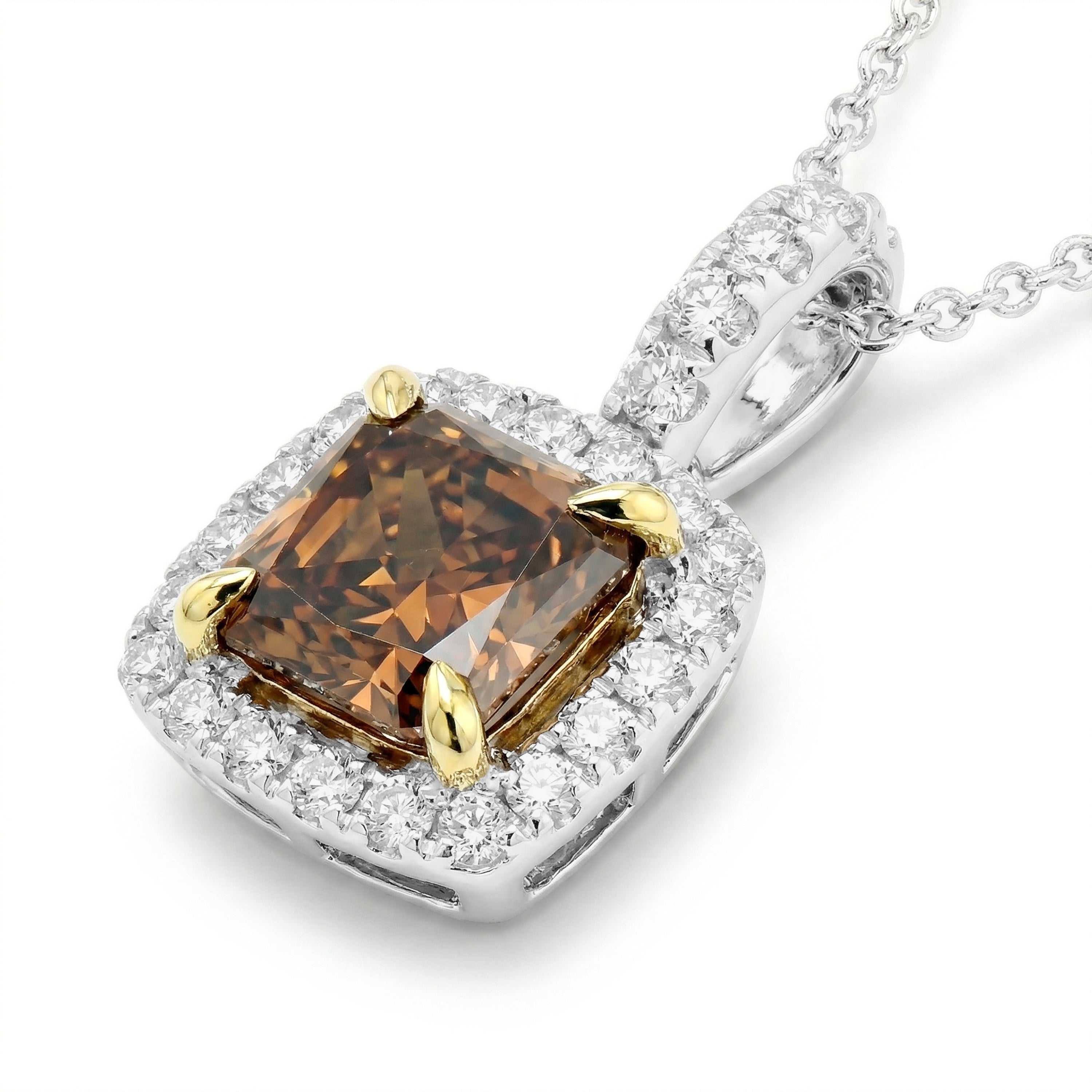 Natural Orange Radiant Diamond Halo Pendant | GIA Certified