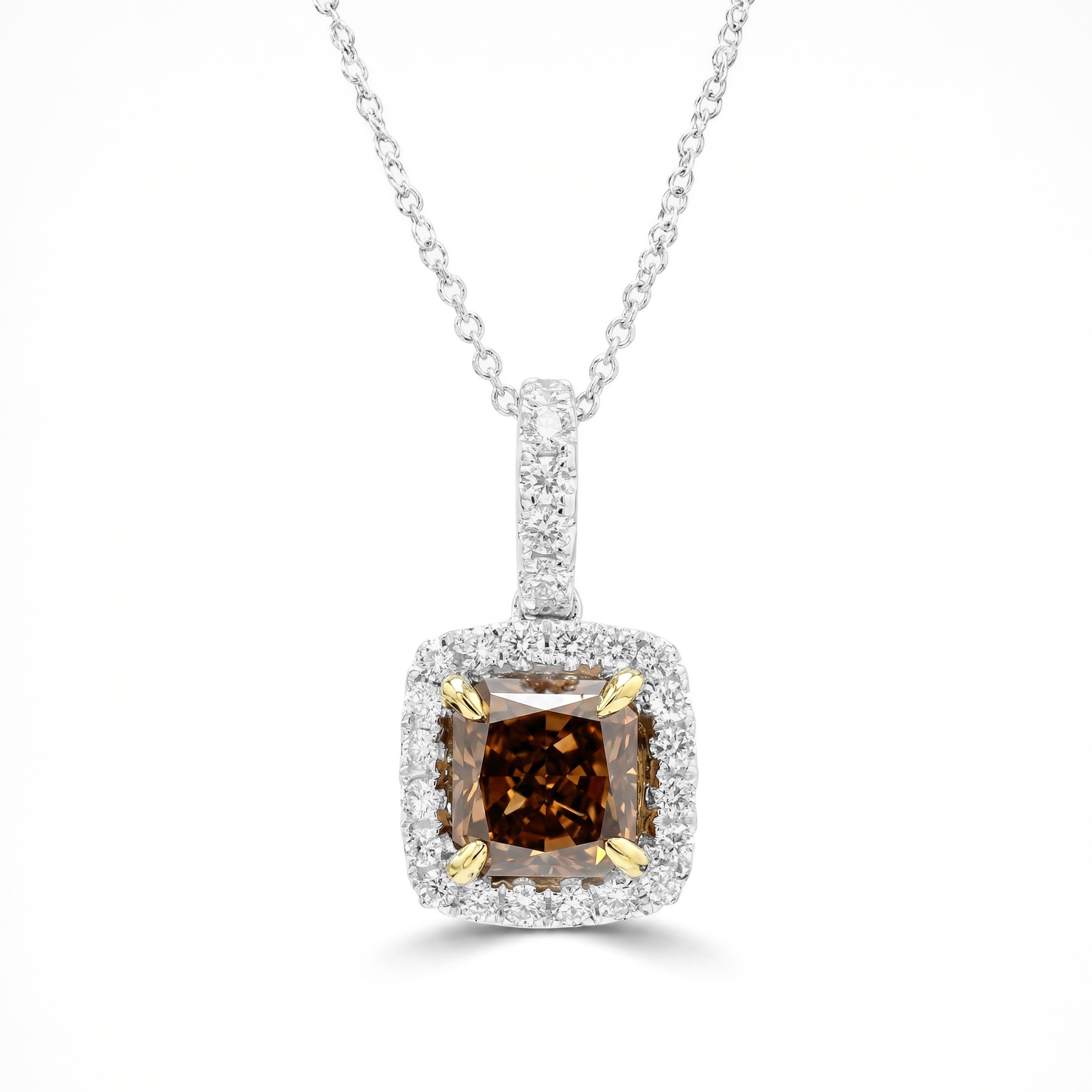 Natural Orange Radiant Diamond Halo Pendant | GIA Certified