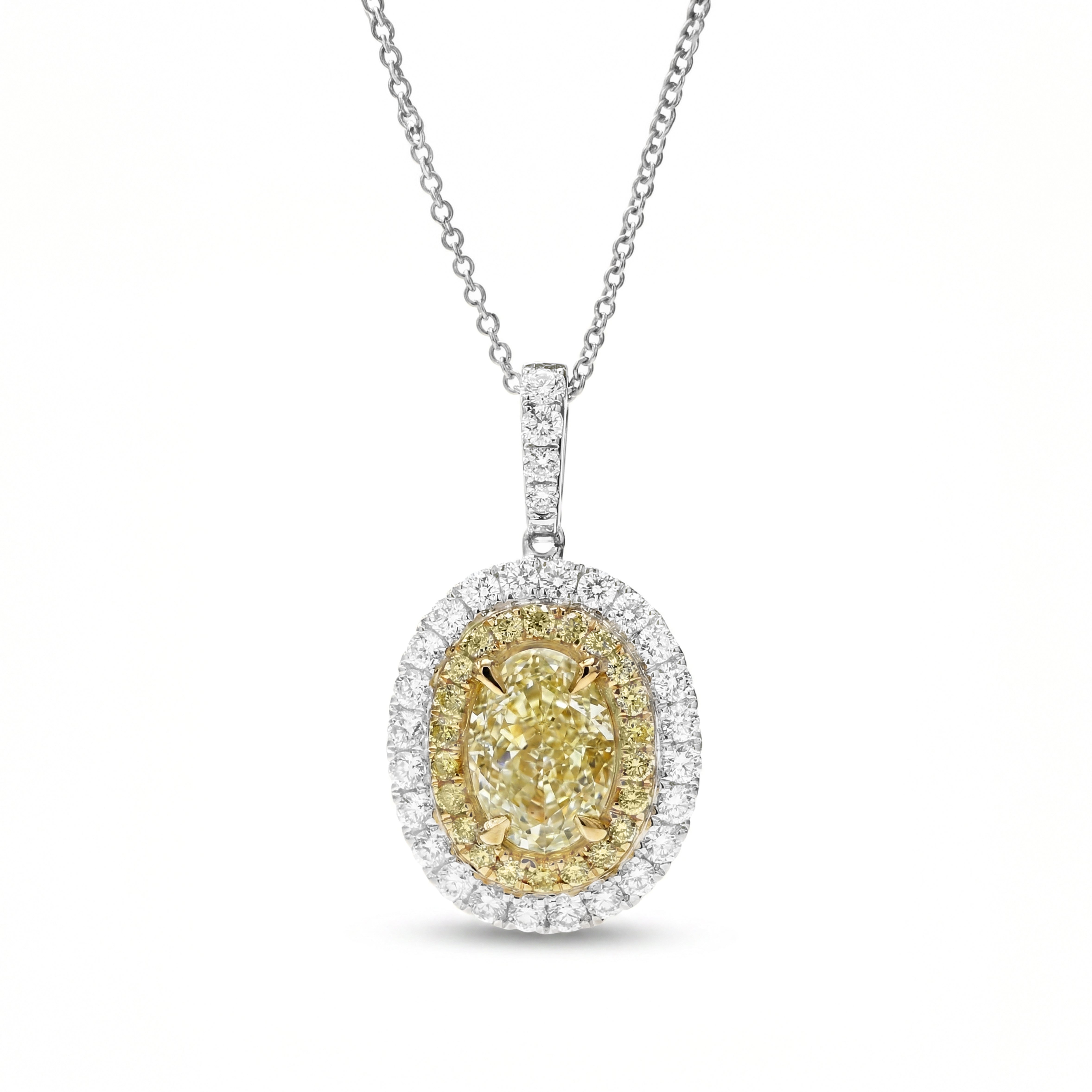 Natural Yellow Oval Diamond Double Halo Pendant | GIA Certified