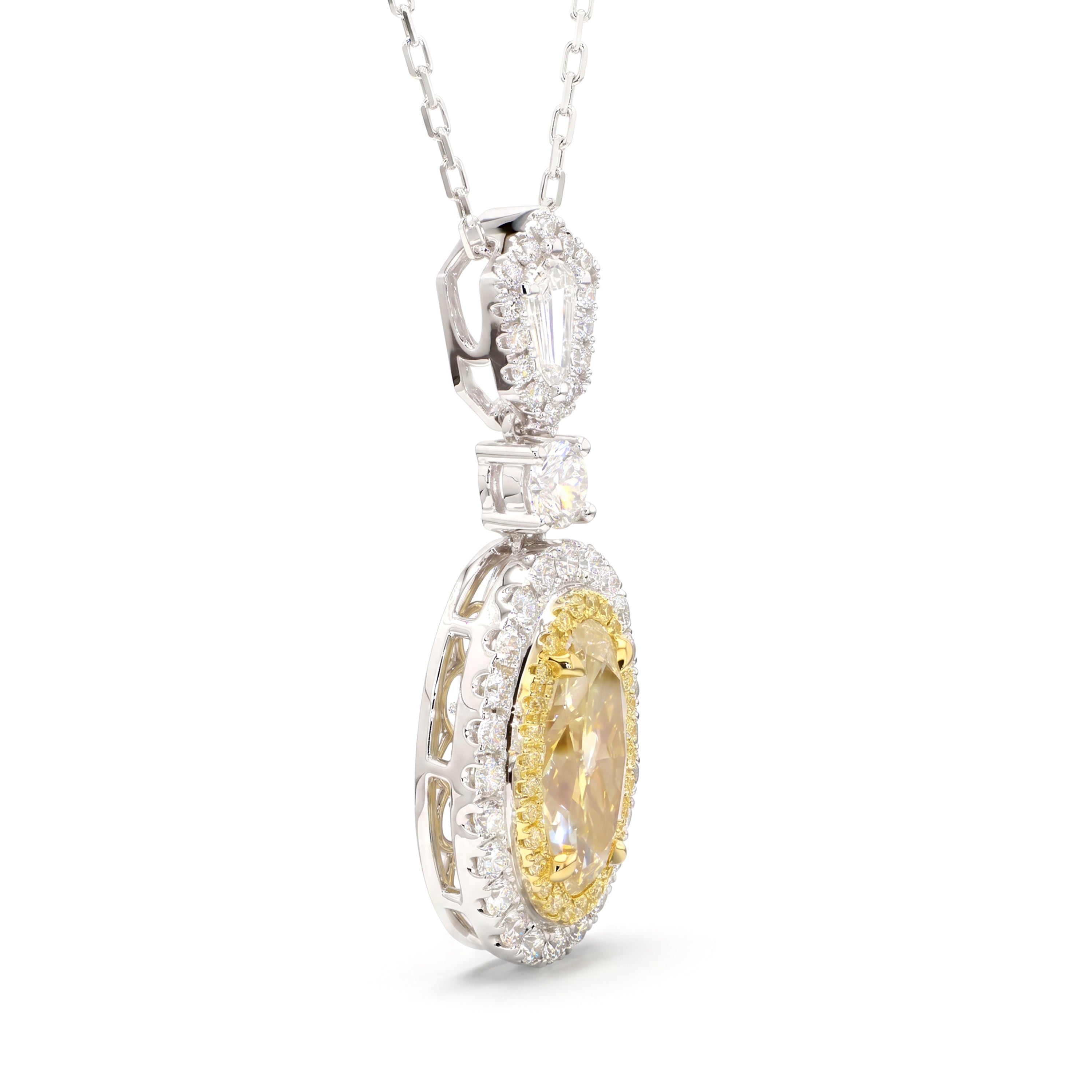 Natural Yellow Oval Diamond Halo Drop Pendant | GIA Certified