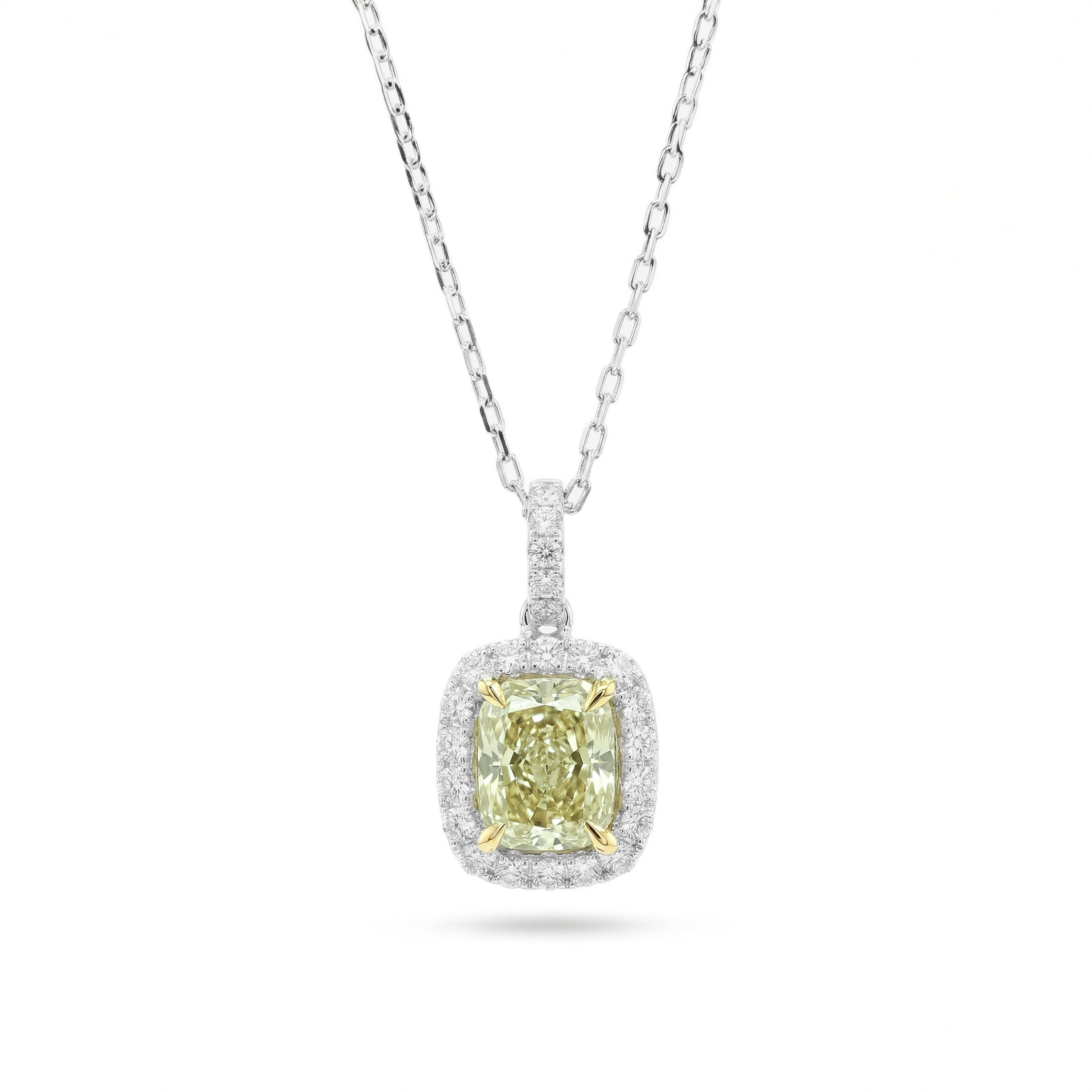 Natural Green Radiant Diamond Halo Pendant | GIA Certified