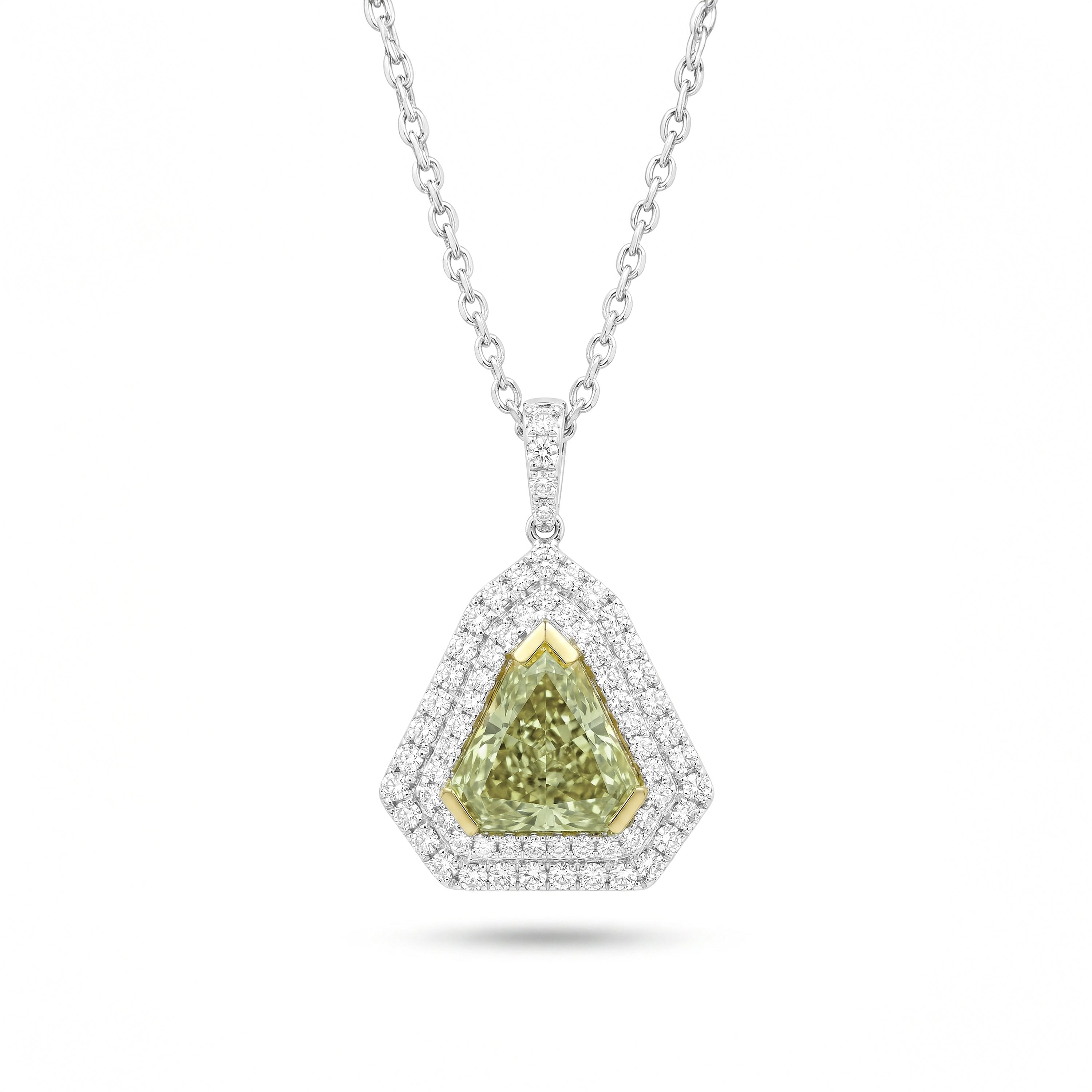 Natural Green Trillion Diamond Halo Pendant | GIA Certified