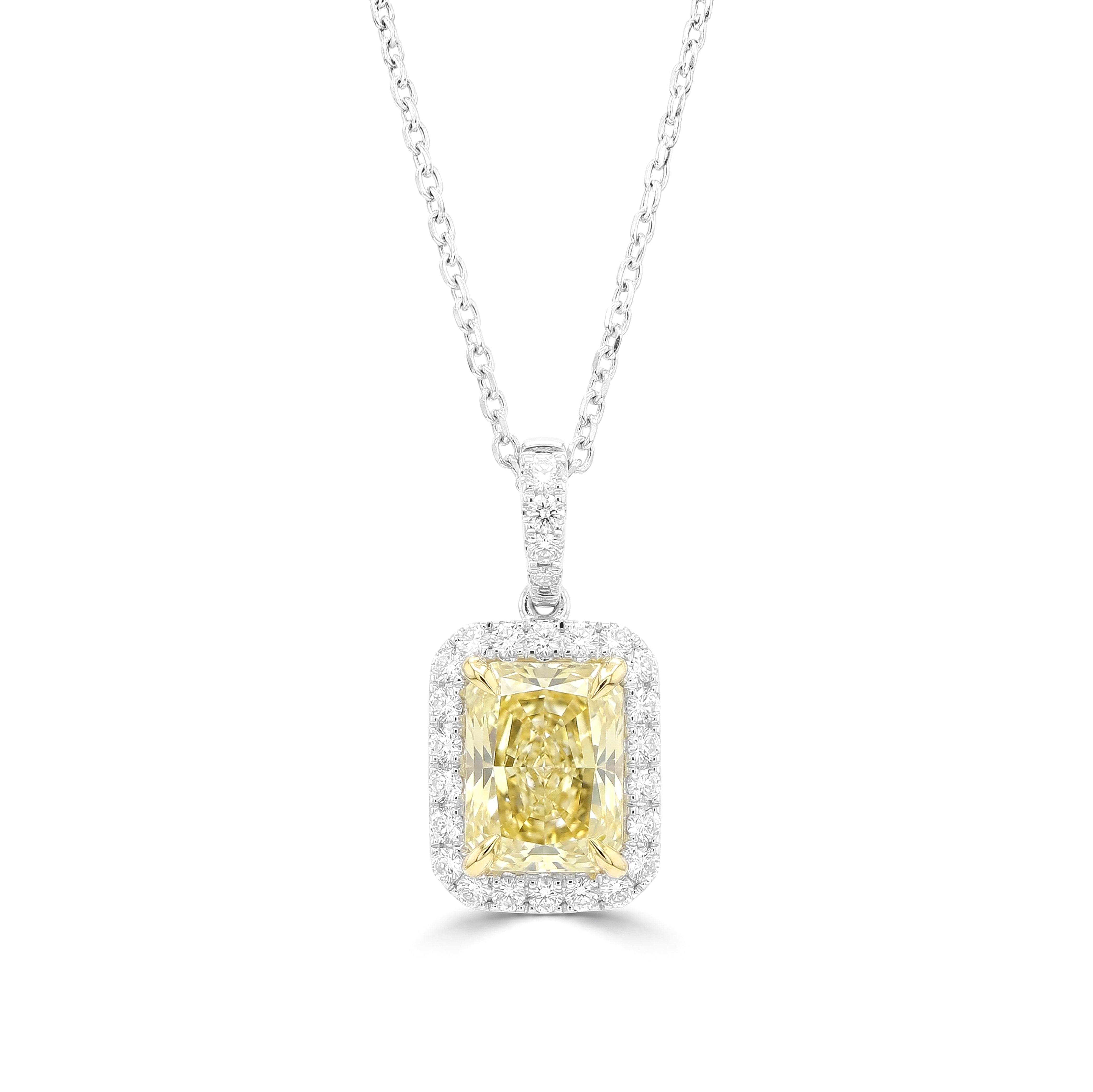 Natural Yellow Radiant Diamond Halo Pendant | GIA Certified
