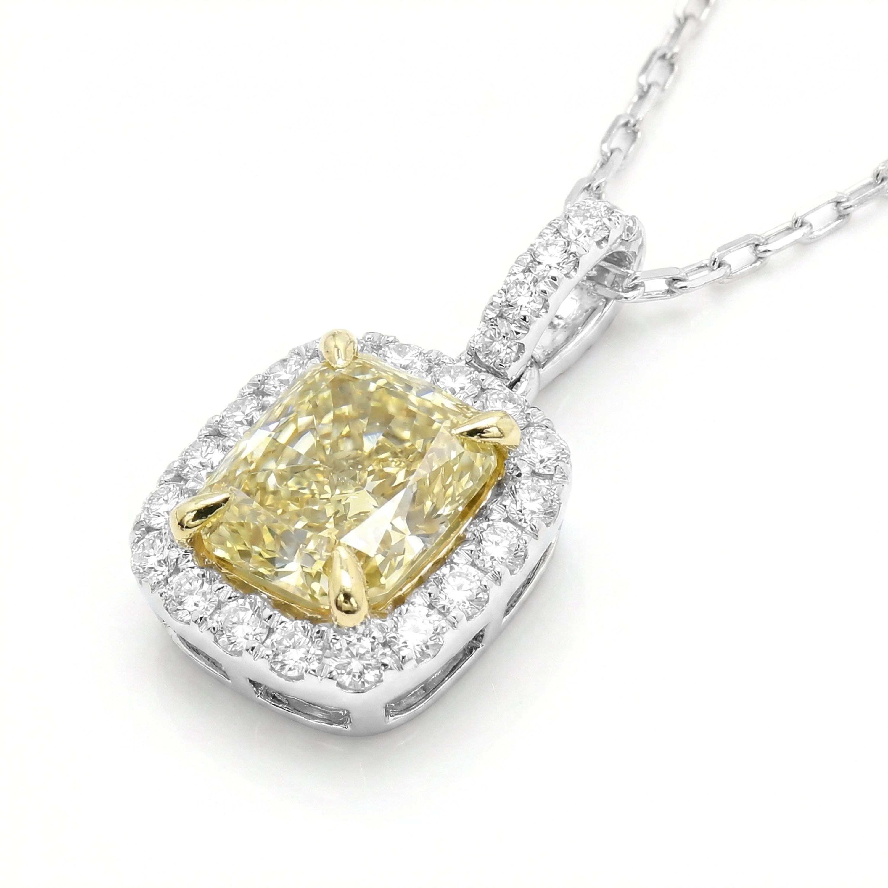 Natural Yellow Cushion Diamond Halo Pendant | GIA Certified
