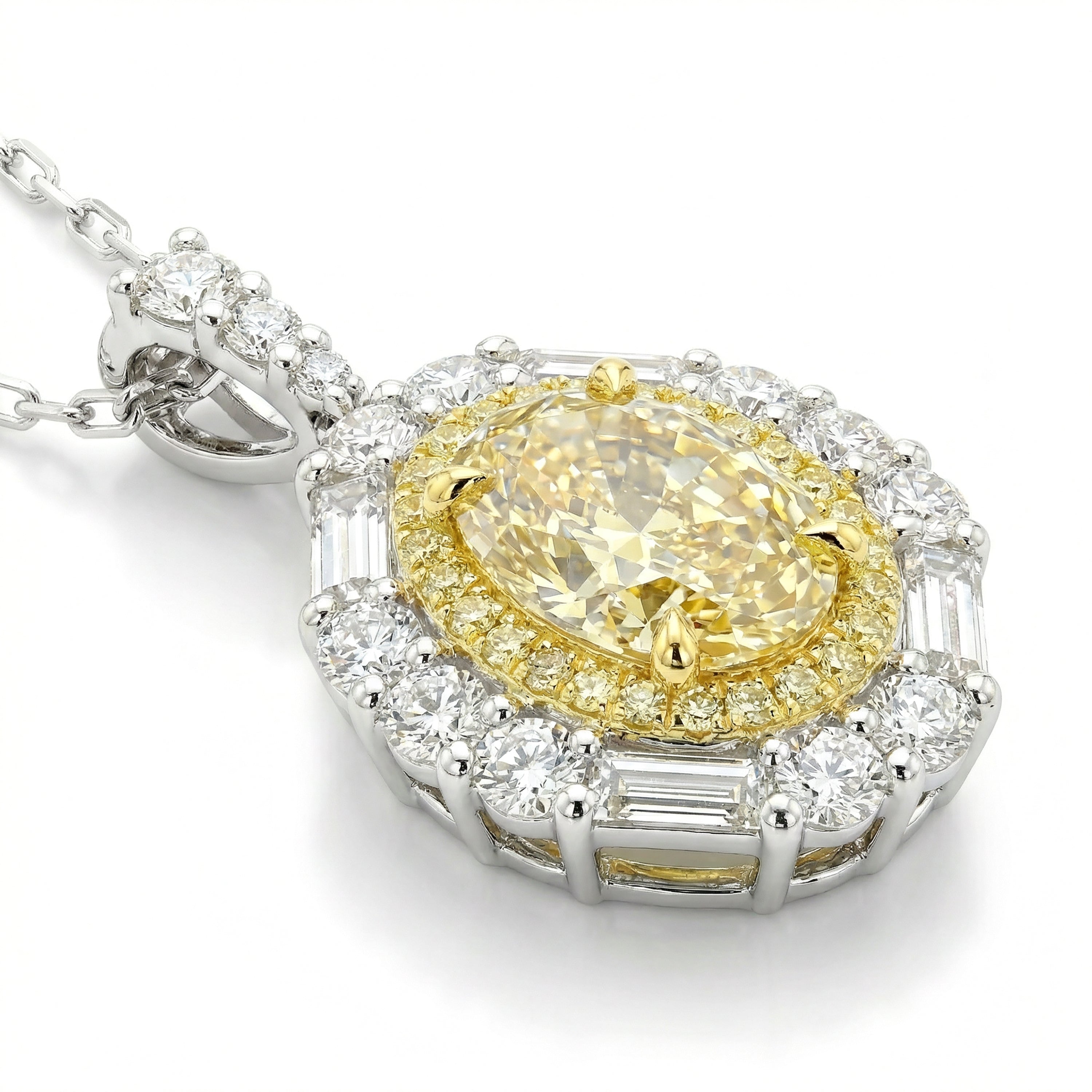Natural Yellow Oval Diamond Halo Pendant | GIA Certified