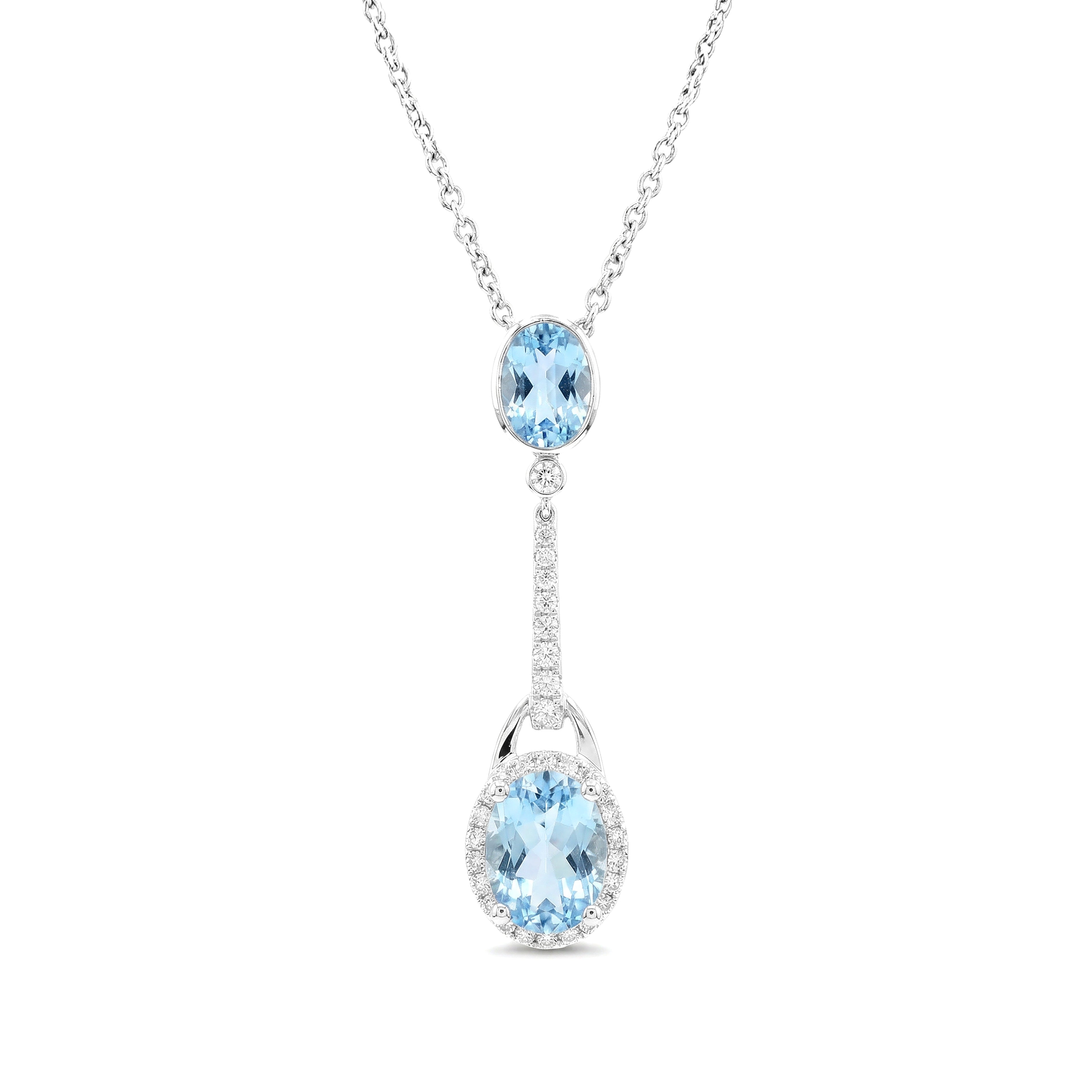 Natural Aquamarine & Diamond Halo Drop Pendant