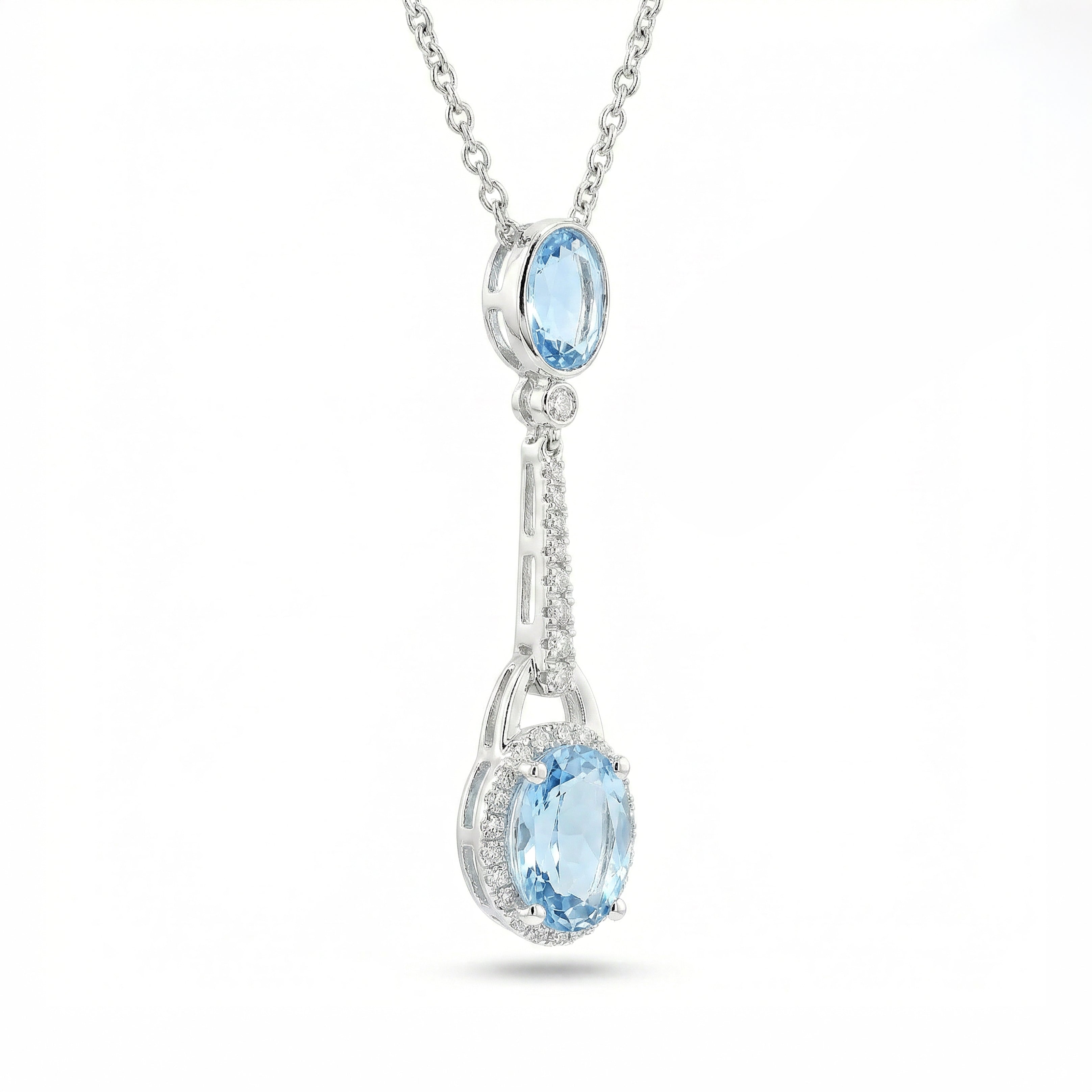 Natural Aquamarine & Diamond Halo Drop Pendant