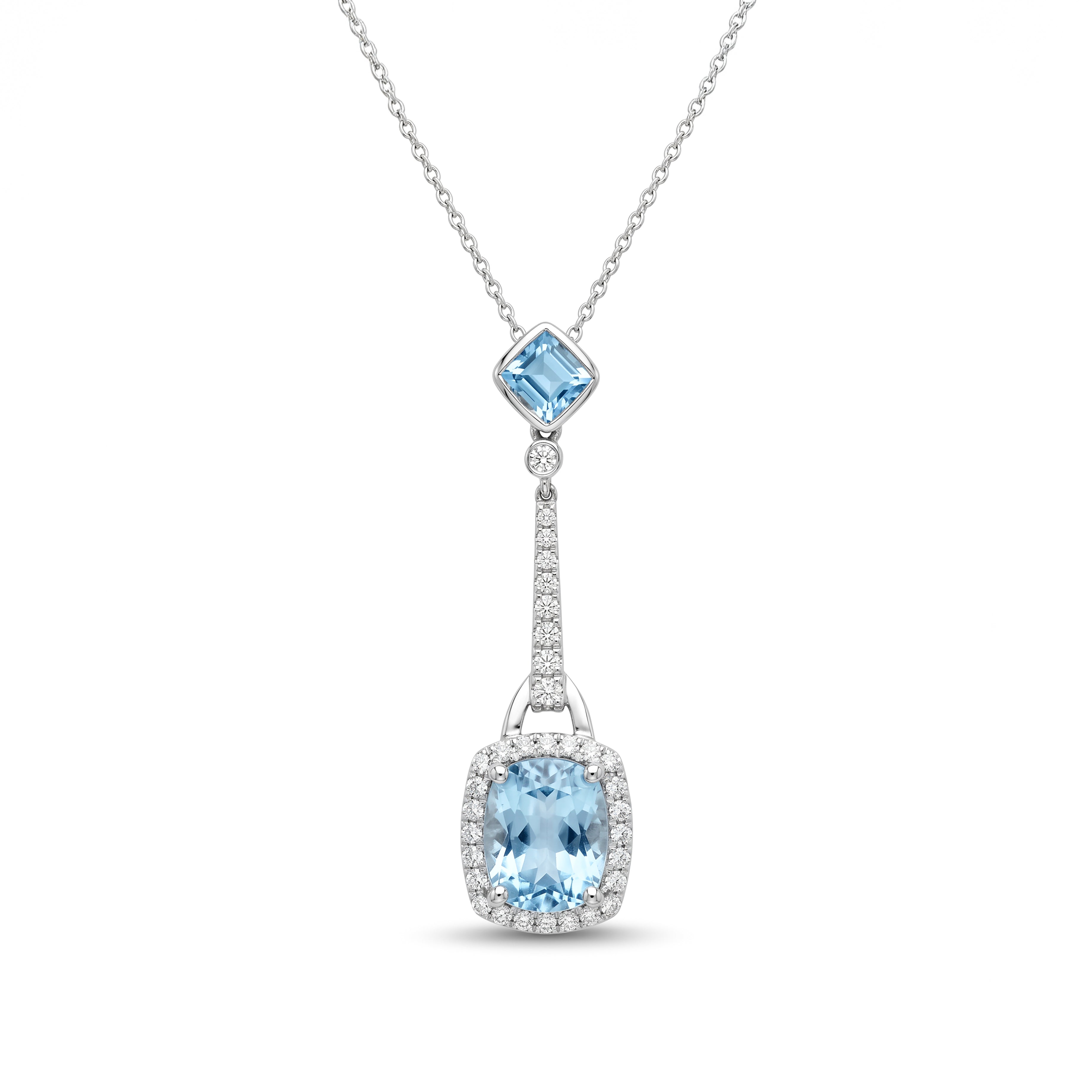 Natural Aquamarine & Diamond Halo Drop Pendant