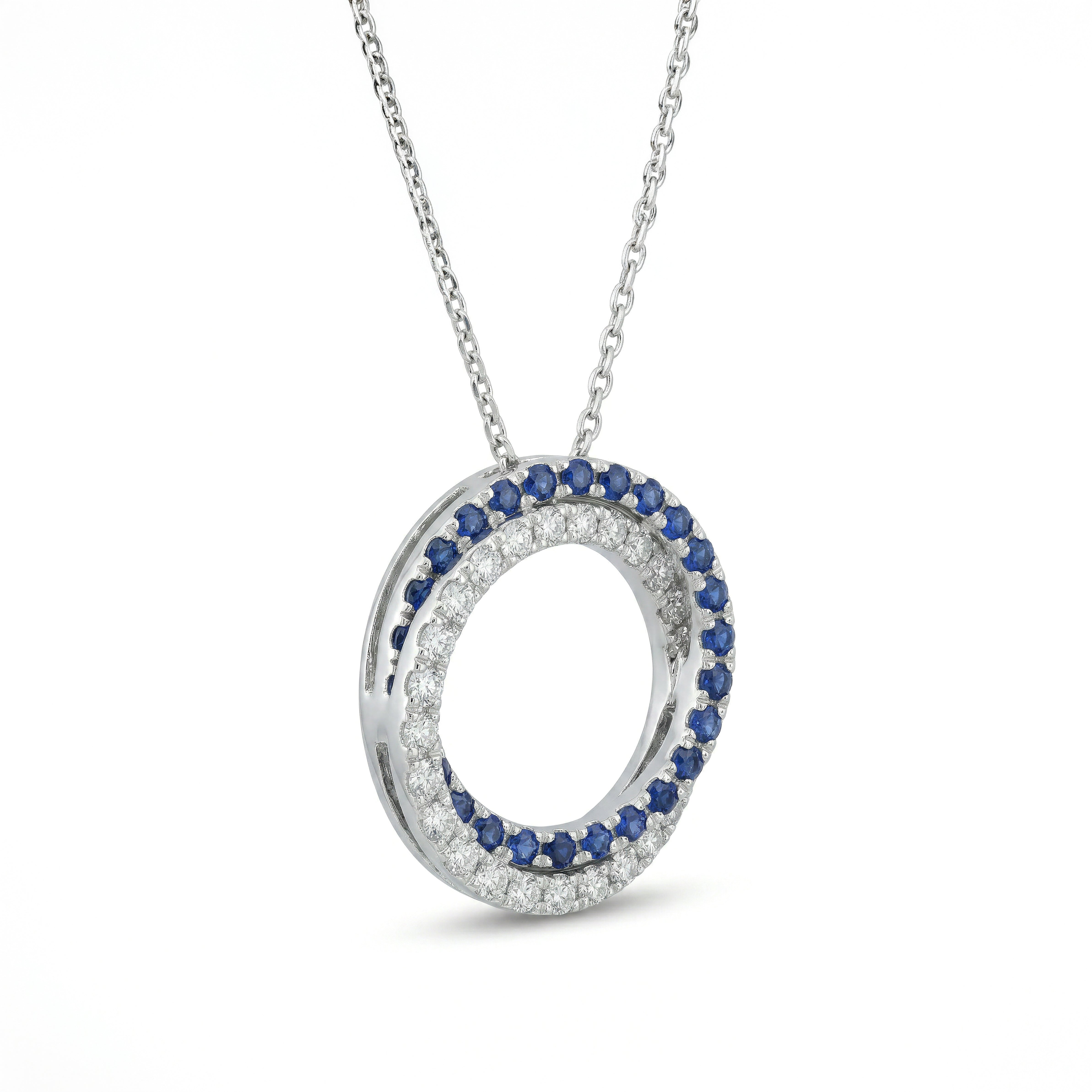 Natural Sapphire & Diamond Crossover Circle Pendant