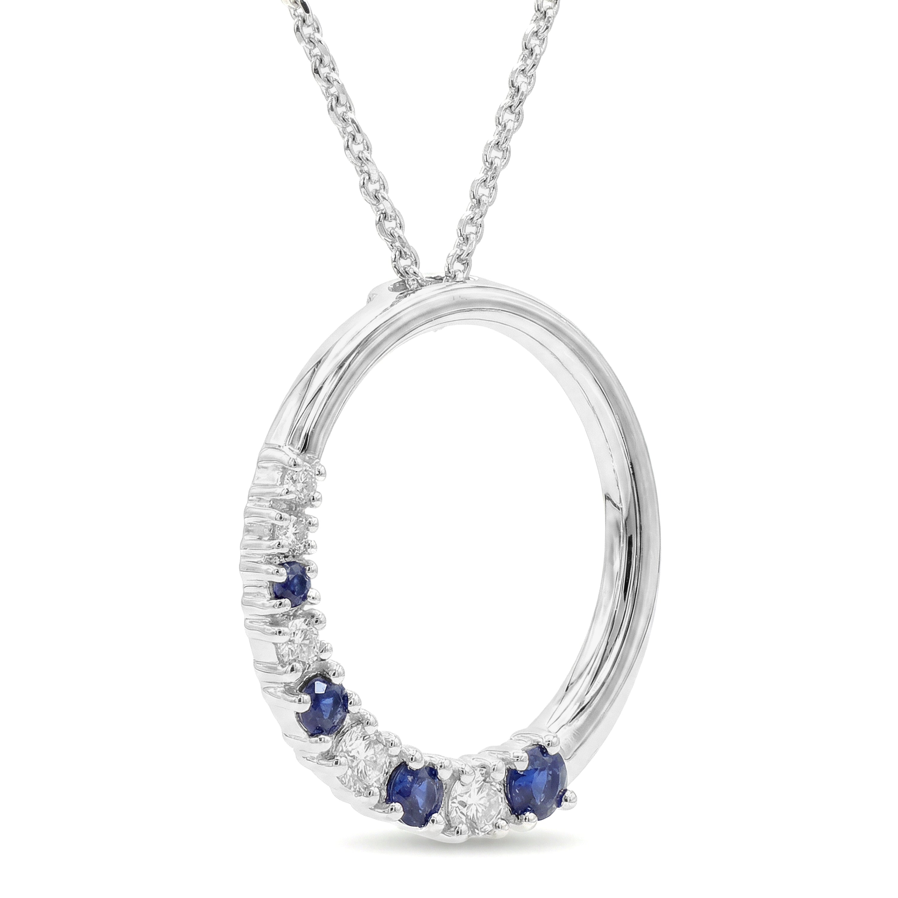 Natural Blue Sapphire & Diamond Circle Pendant