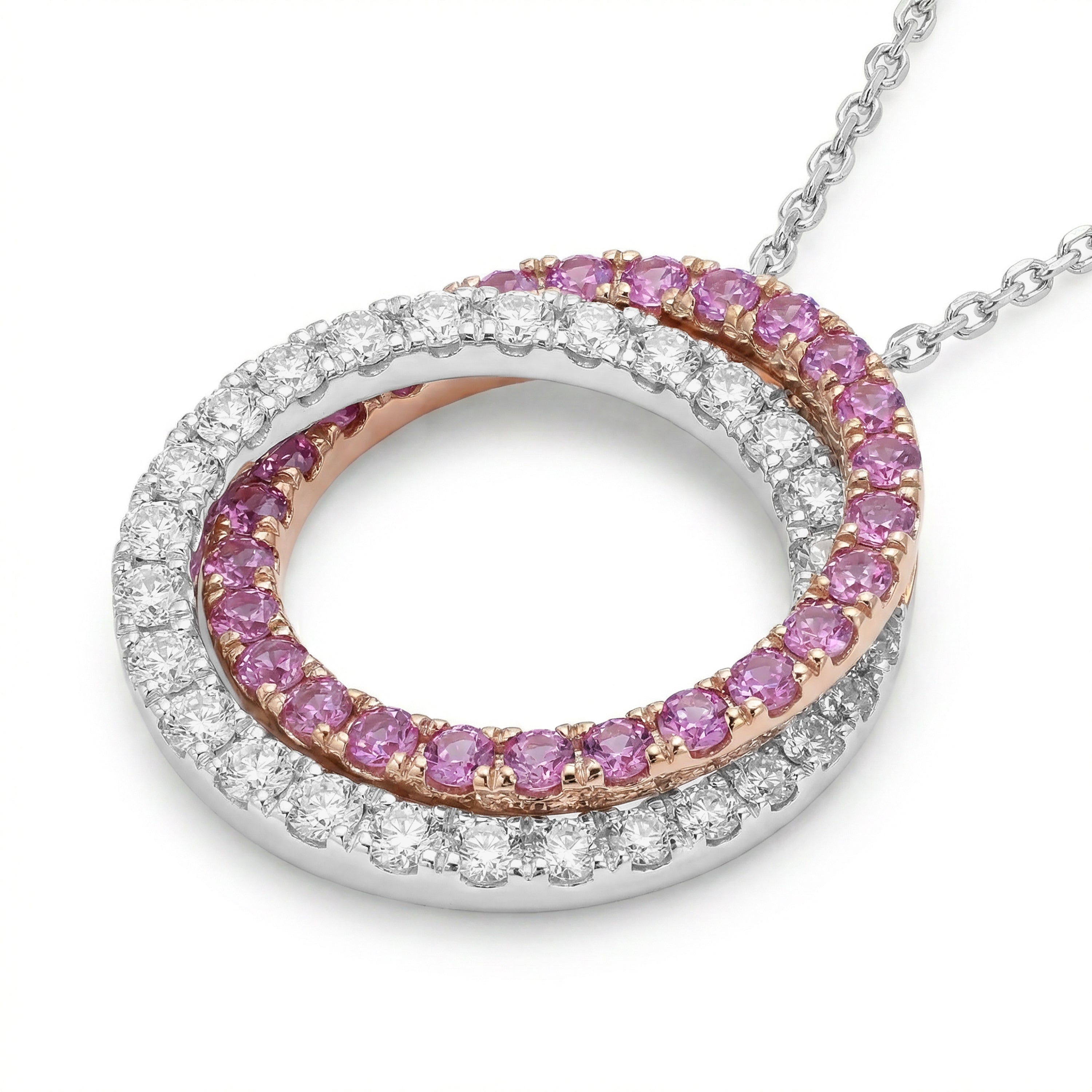 Natural Pink Sapphire & Diamond Crossover Pendant
