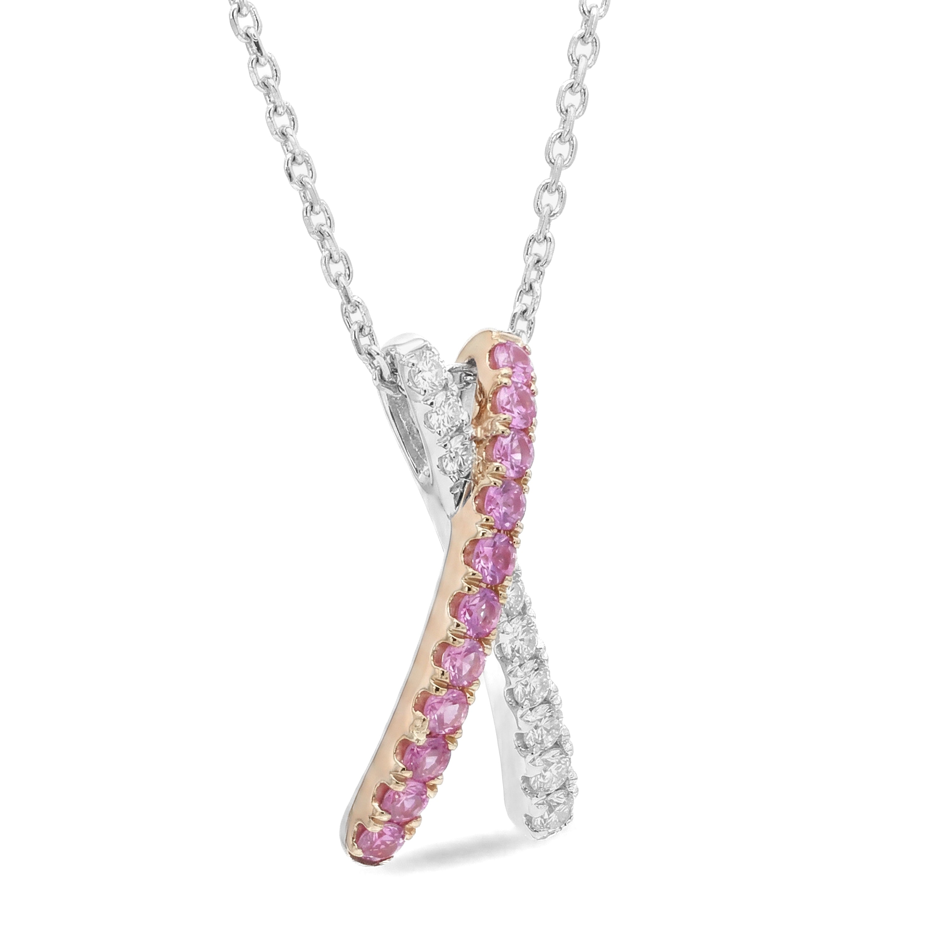 Natural Pink Sapphire & Diamond X Pendant