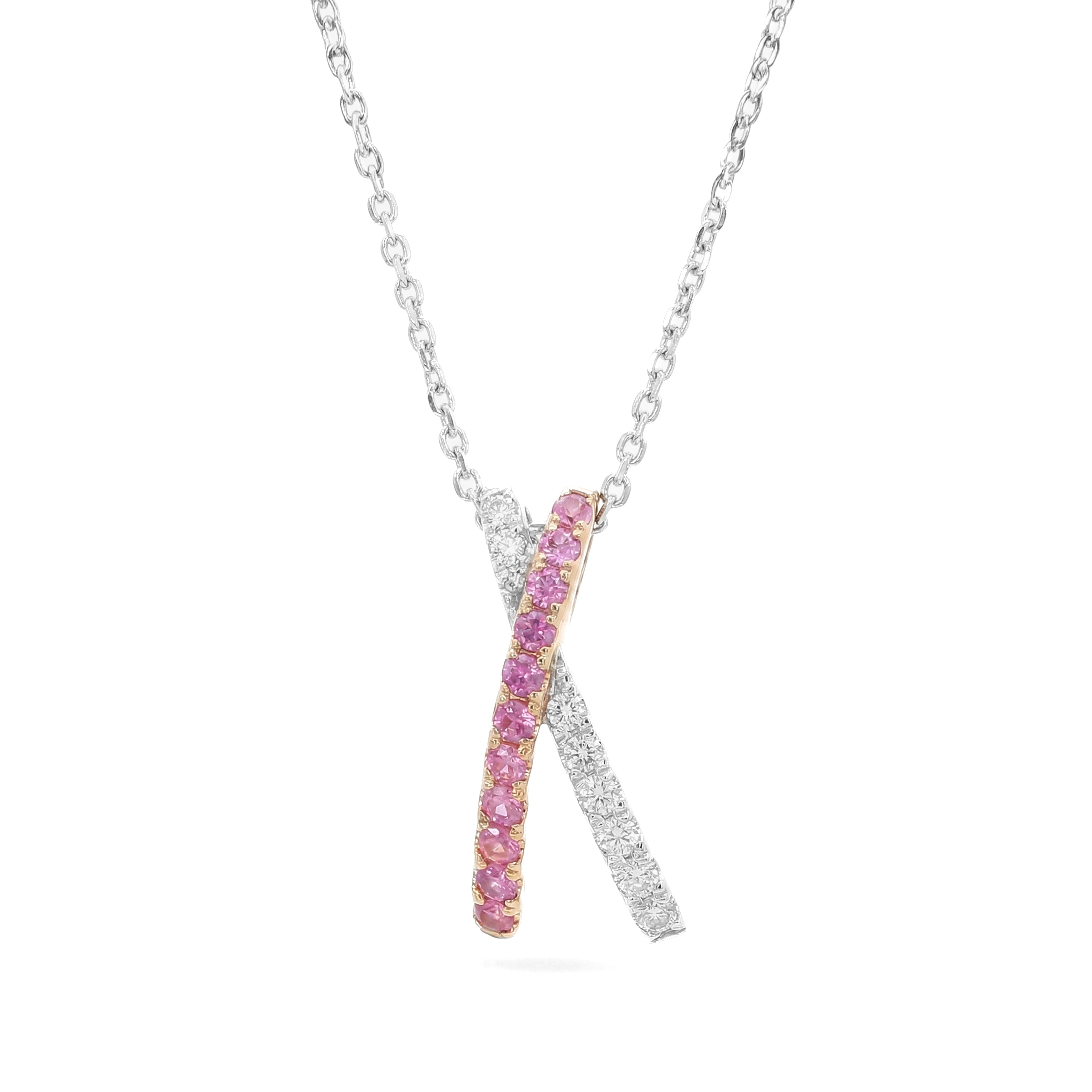 Natural Pink Sapphire & Diamond X Pendant