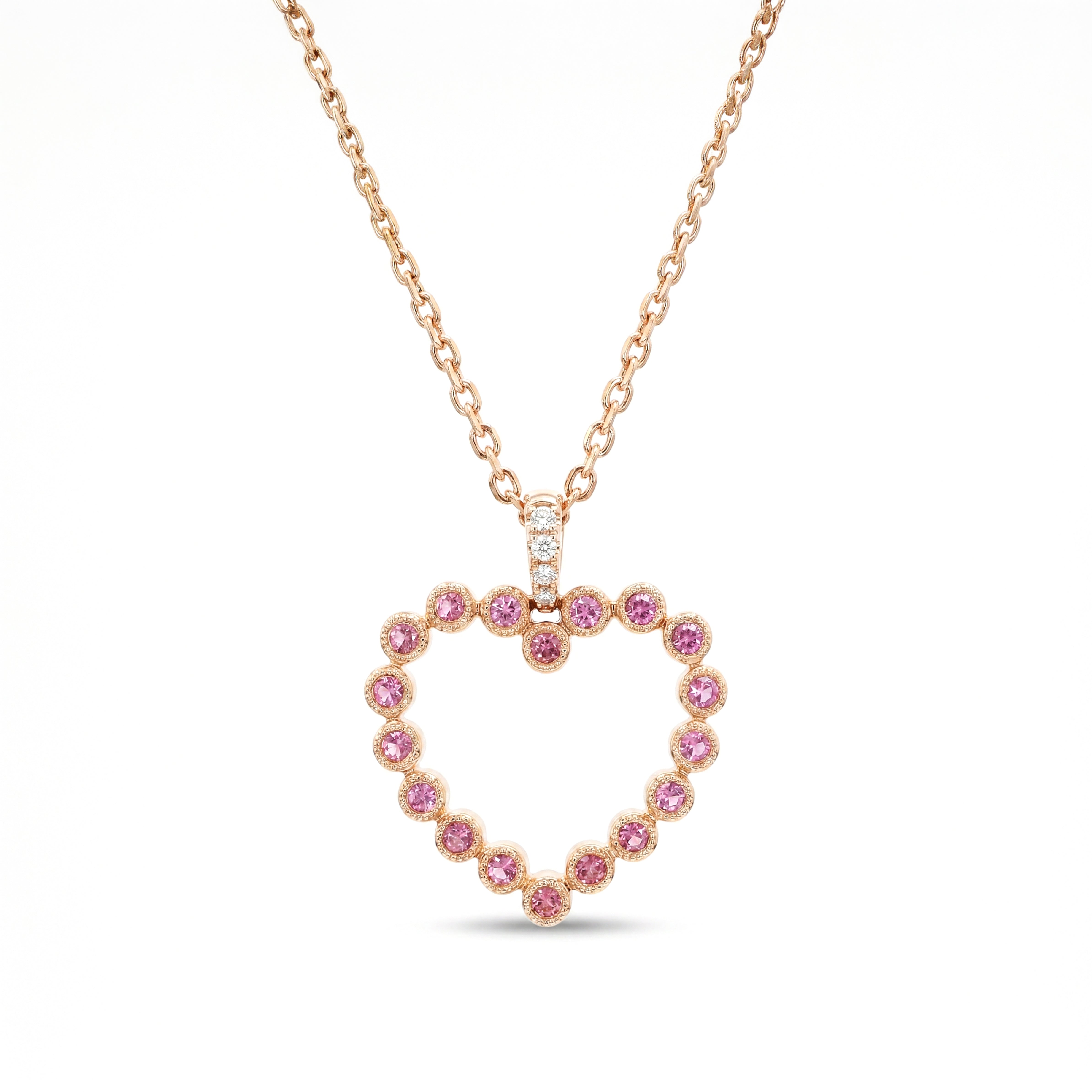Natural Pink Sapphire & Diamond Heart Pendant