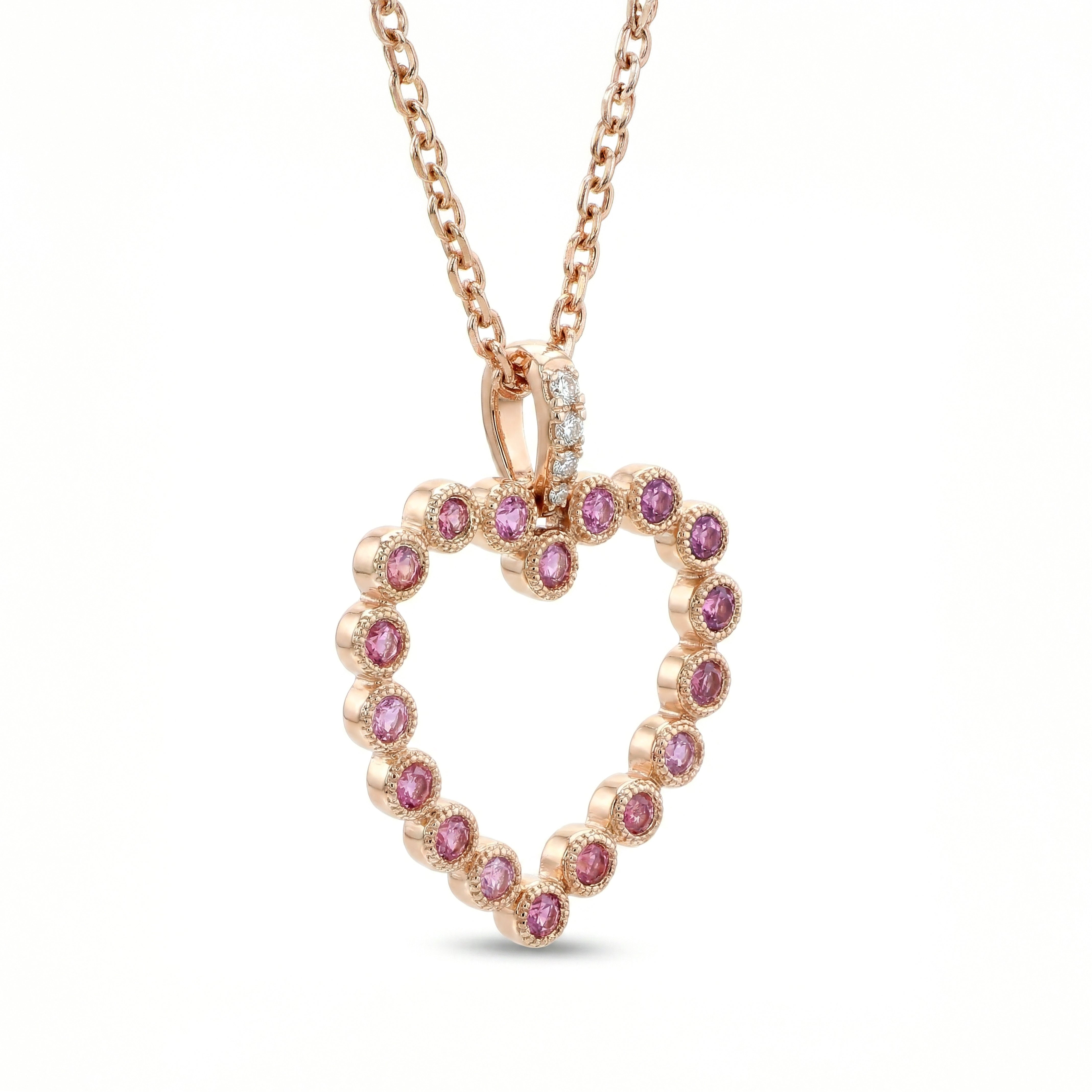 Natural Pink Sapphire & Diamond Heart Pendant