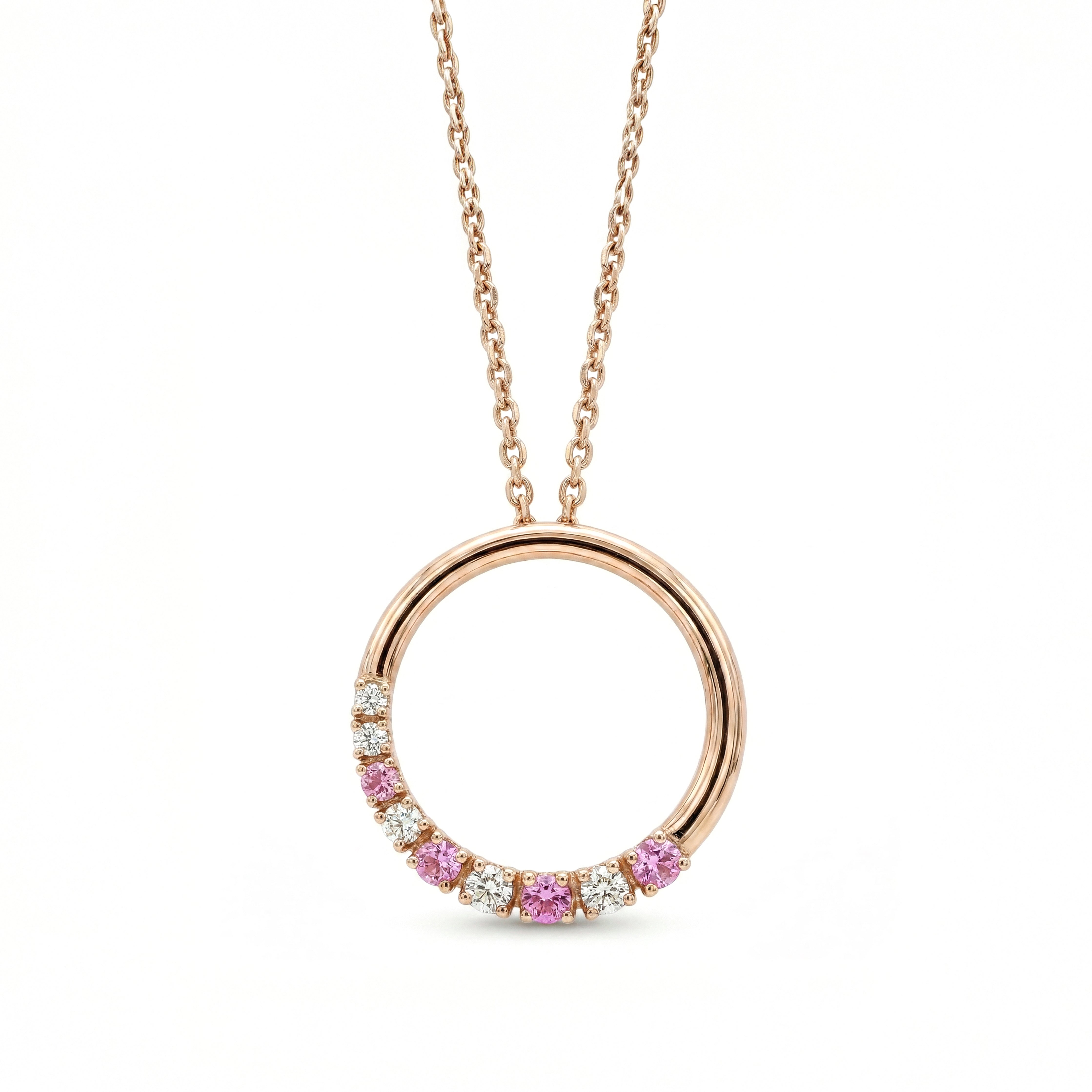 Natural Pink Sapphire & Diamond Circle Pendant