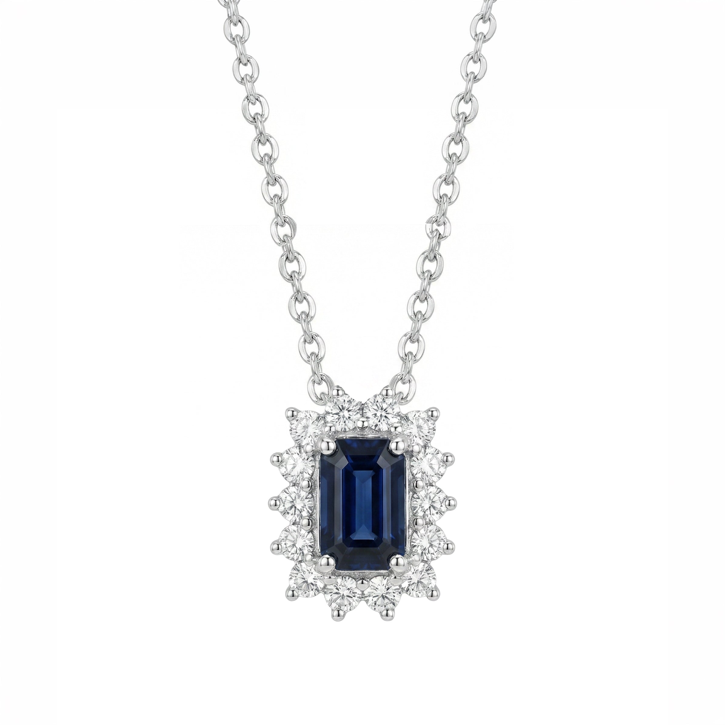 Natural Sapphire & Diamond Halo Pendant