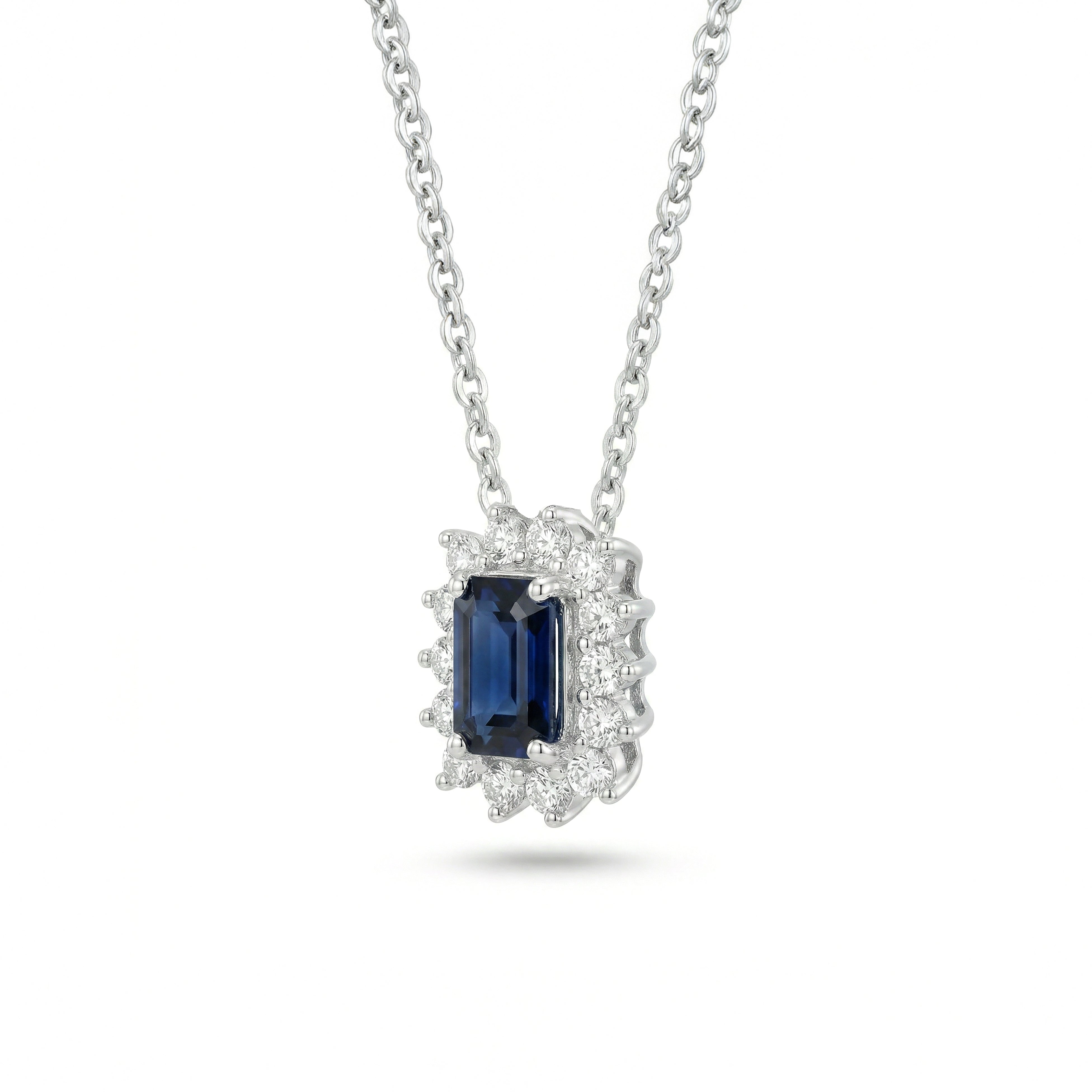 Natural Sapphire & Diamond Halo Pendant