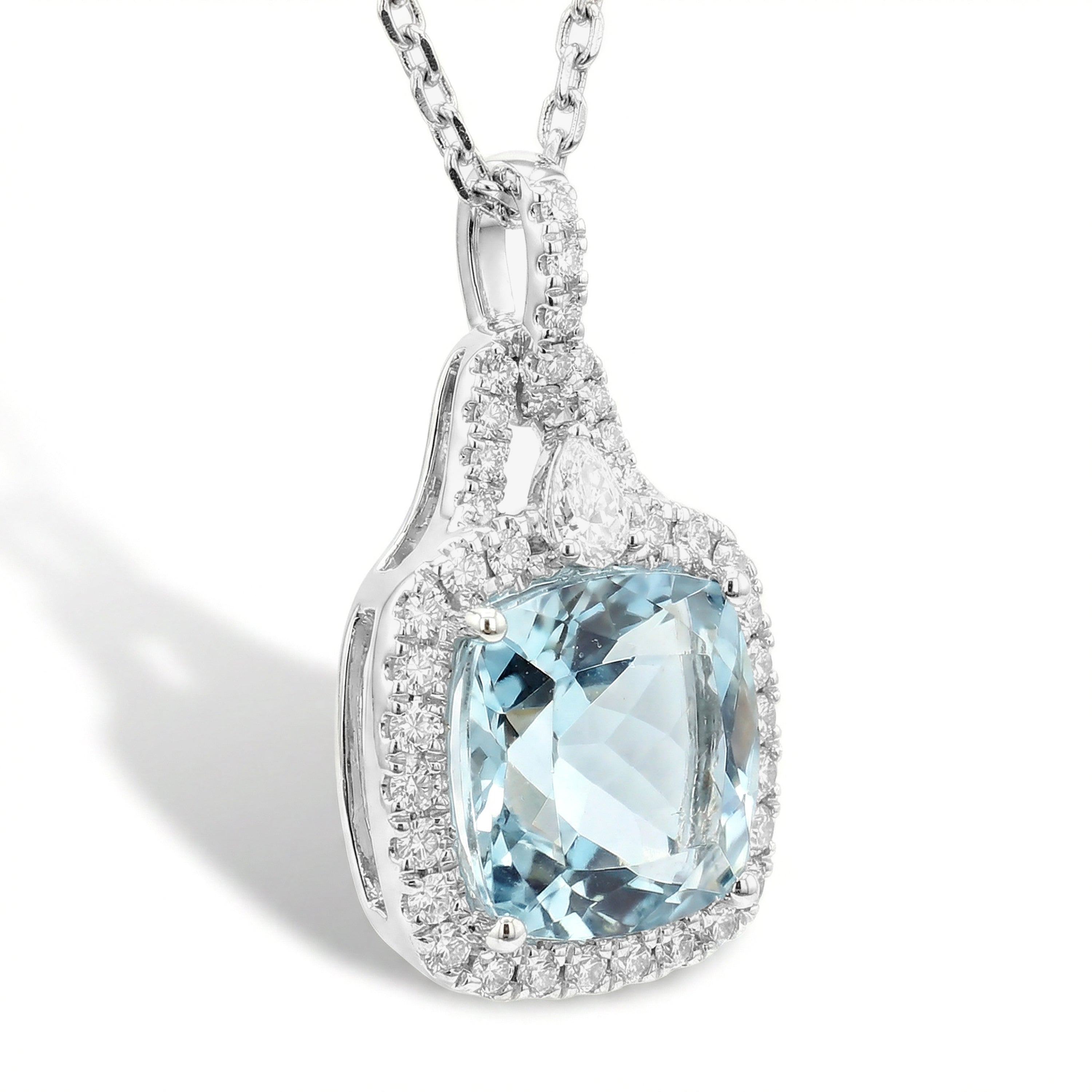 Natural Cushion Aquamarine & Diamond HaloPendant