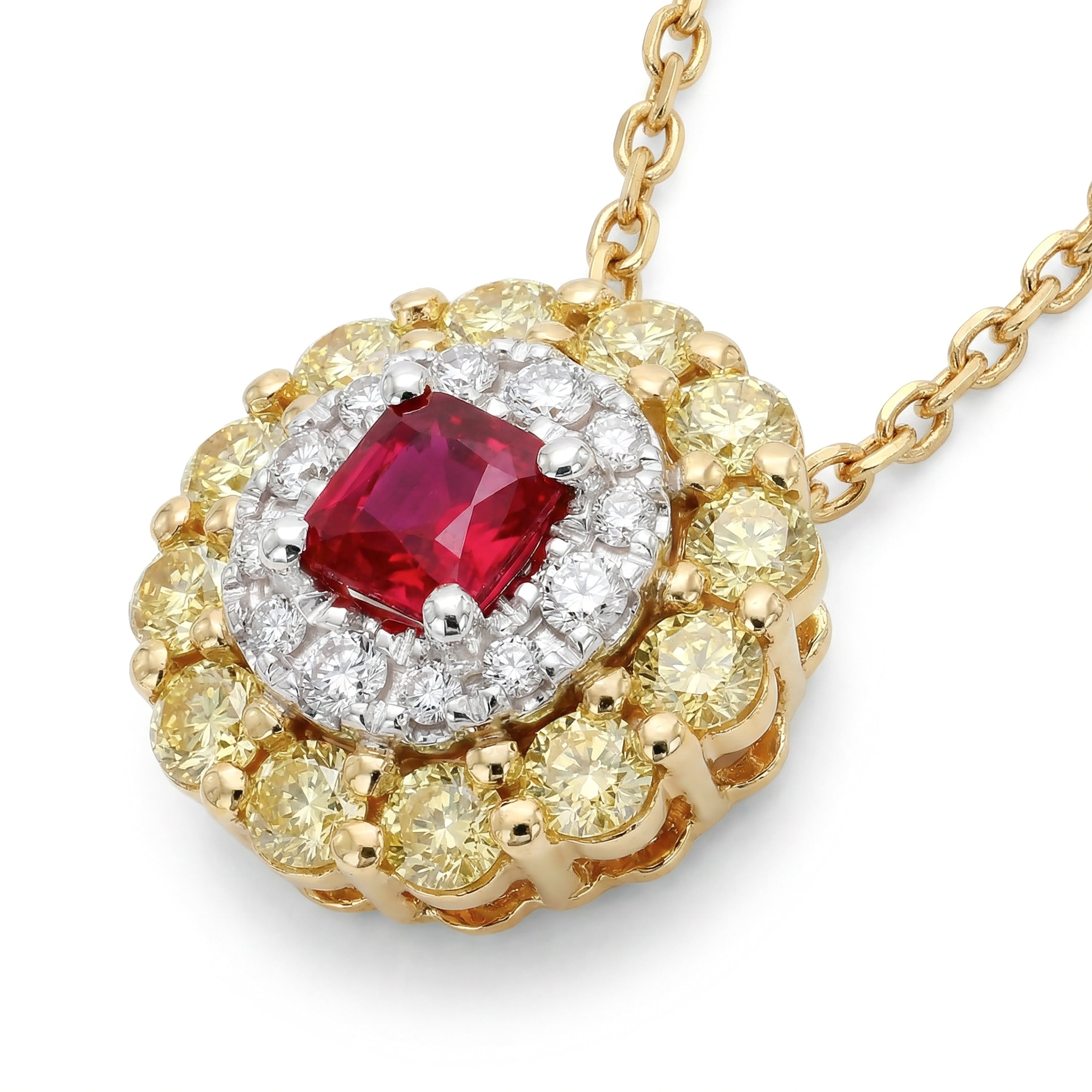 Natural Princess Ruby & Diamond Halo Pendant