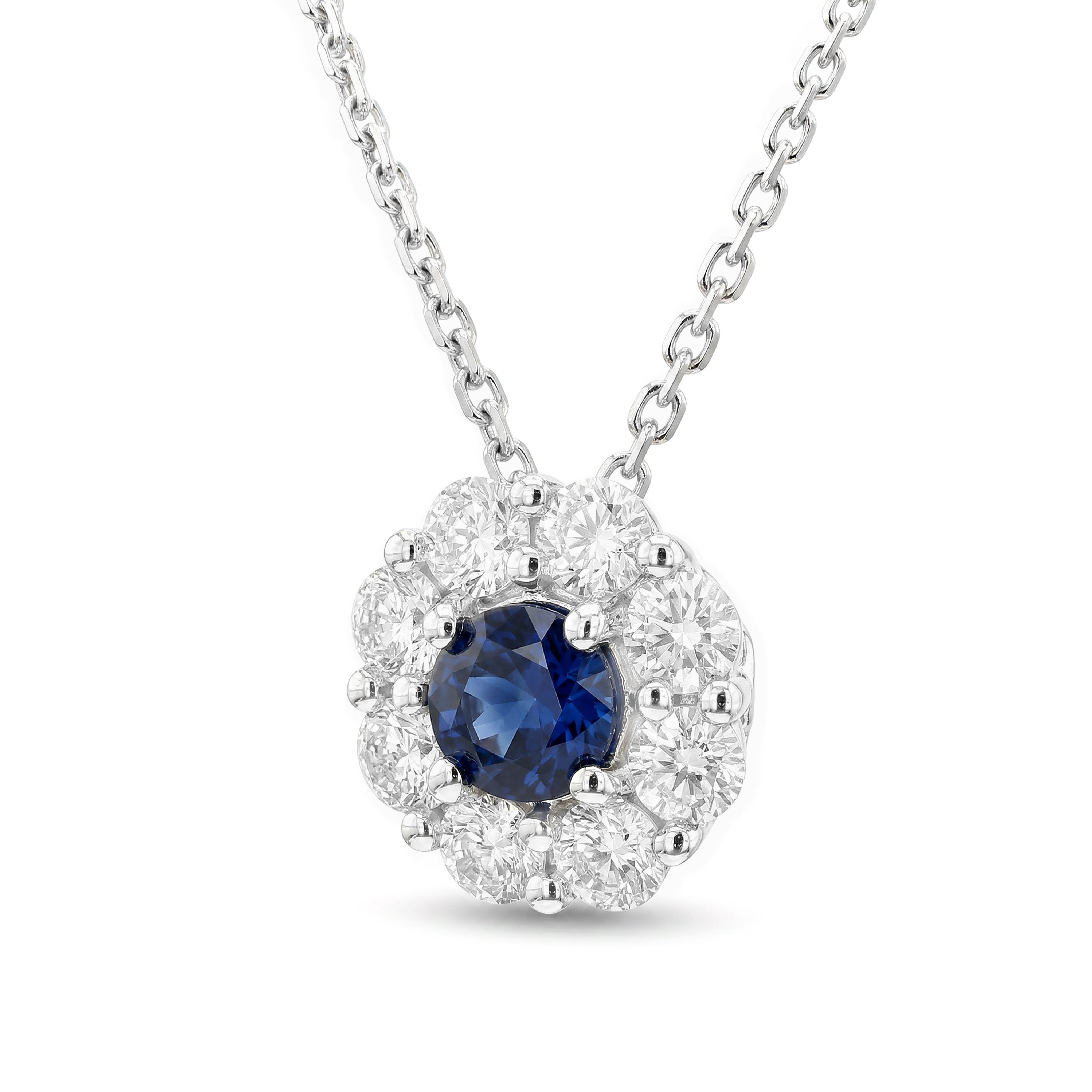 Natural Sapphire & Diamond Halo Pendant