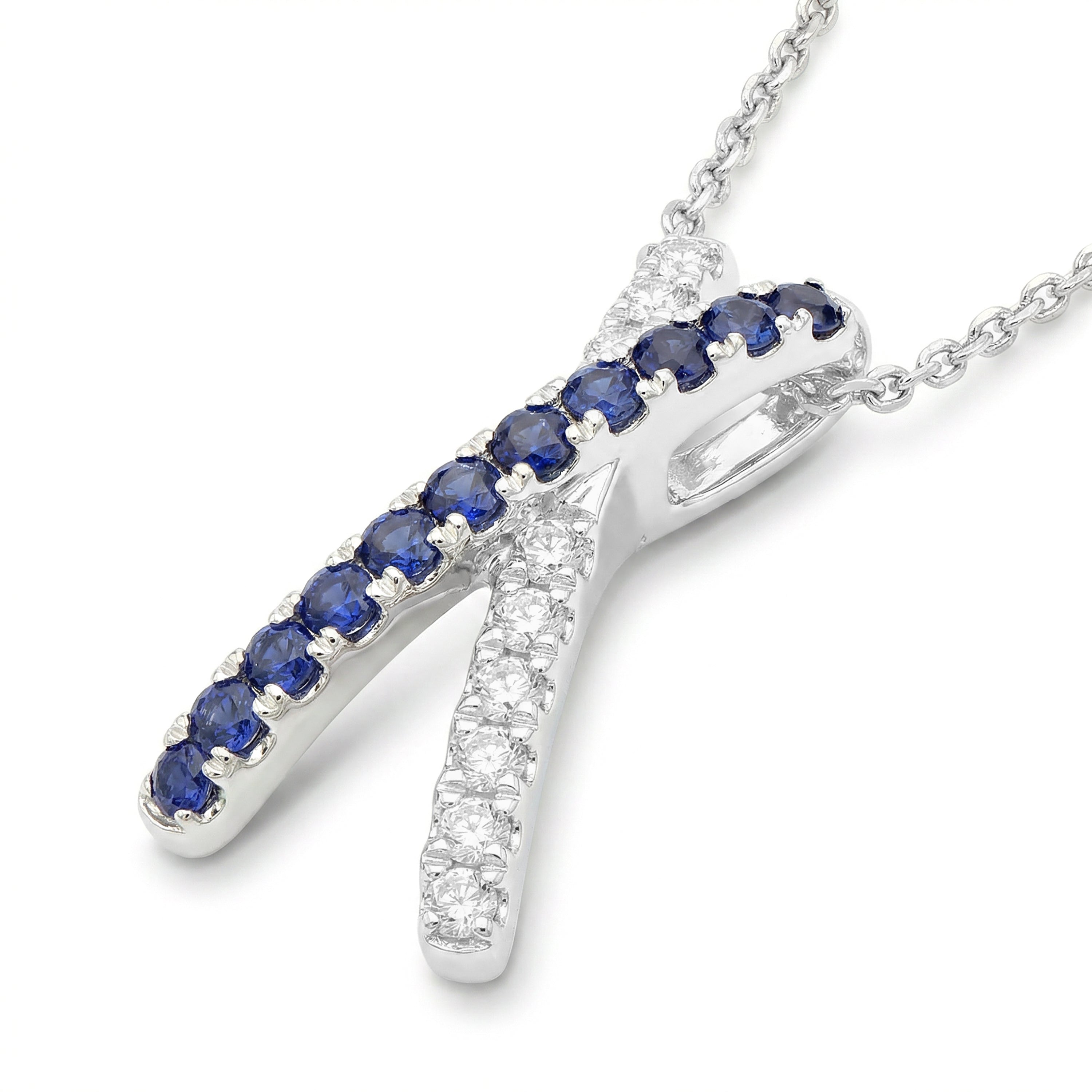 Natural Sapphire & Diamond X Pendant