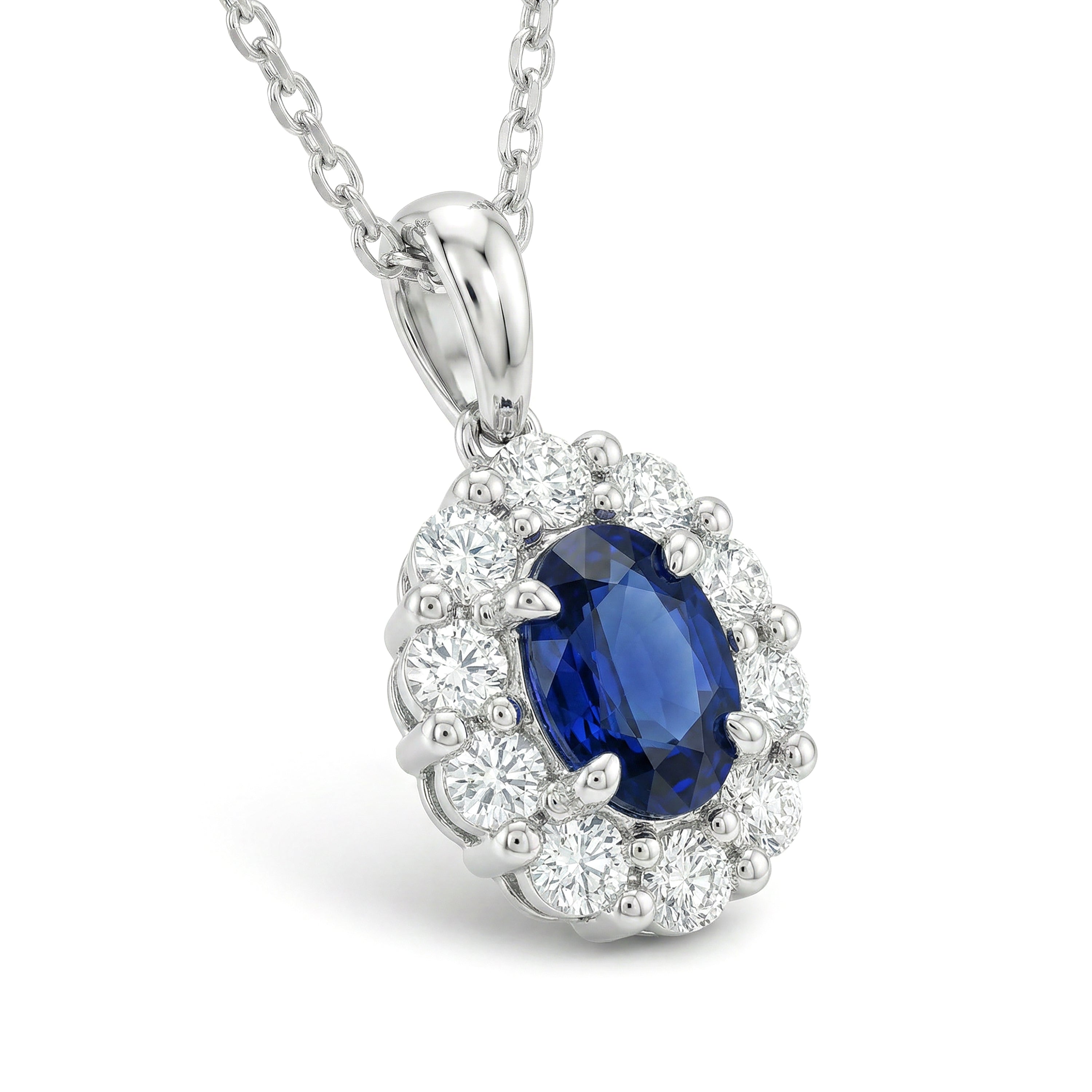 Natural Oval Sapphire & Diamond Halo Pendant