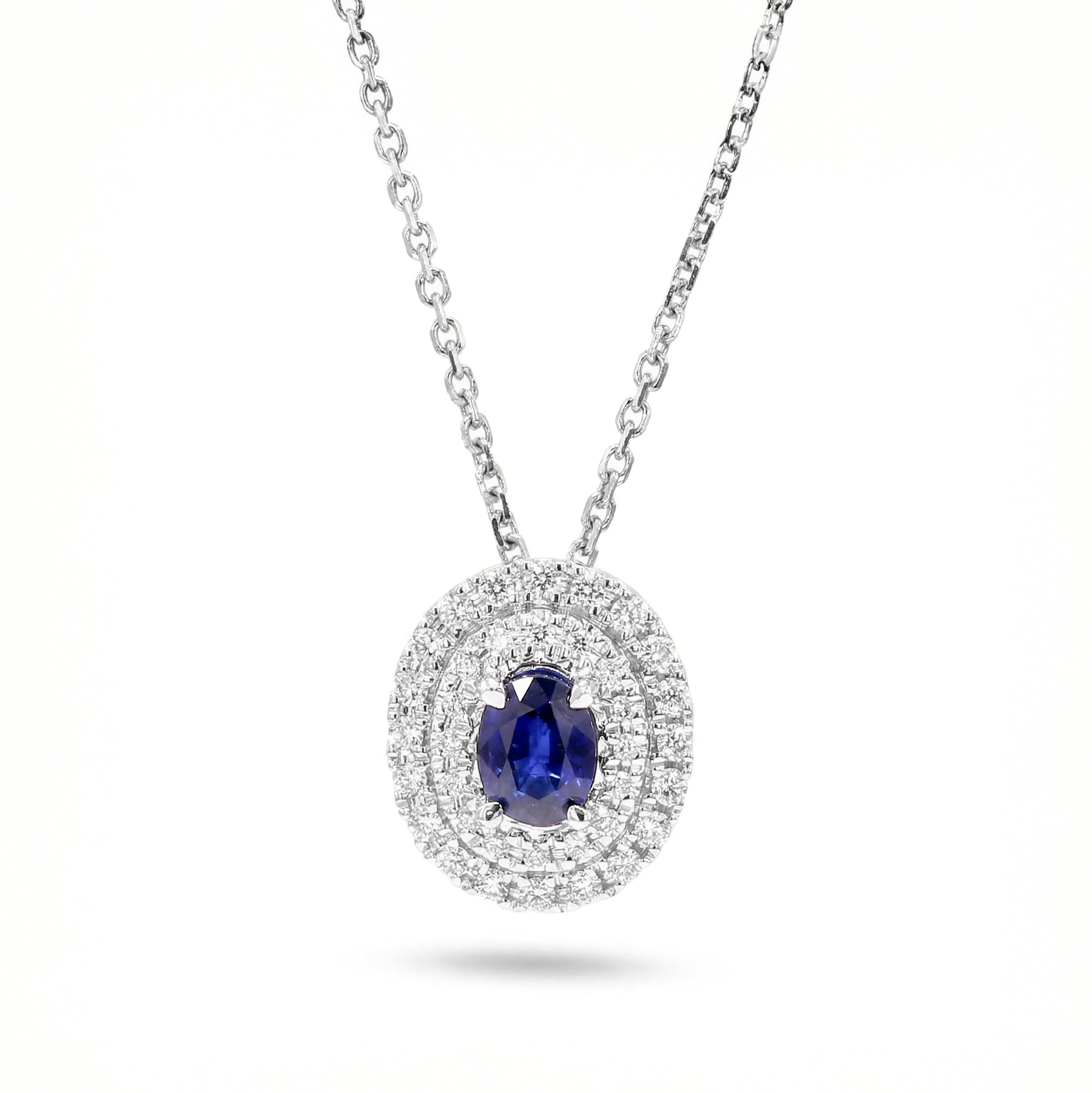 Natural Oval Sapphire & Diamond Halo Pendant